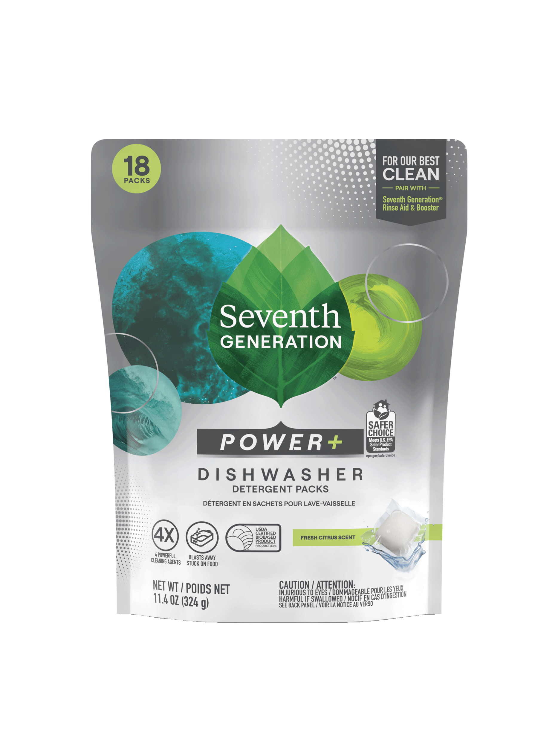 Power+™ Dishwasher Detergent Packs - Fresh Citrus - 18 Count / 43 Count / 70 Count Dish Care Essential
