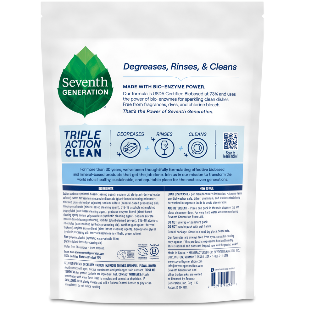 Multi-Chamber Dishwasher Detergent Packs - Free & Clear Dish Care Essential