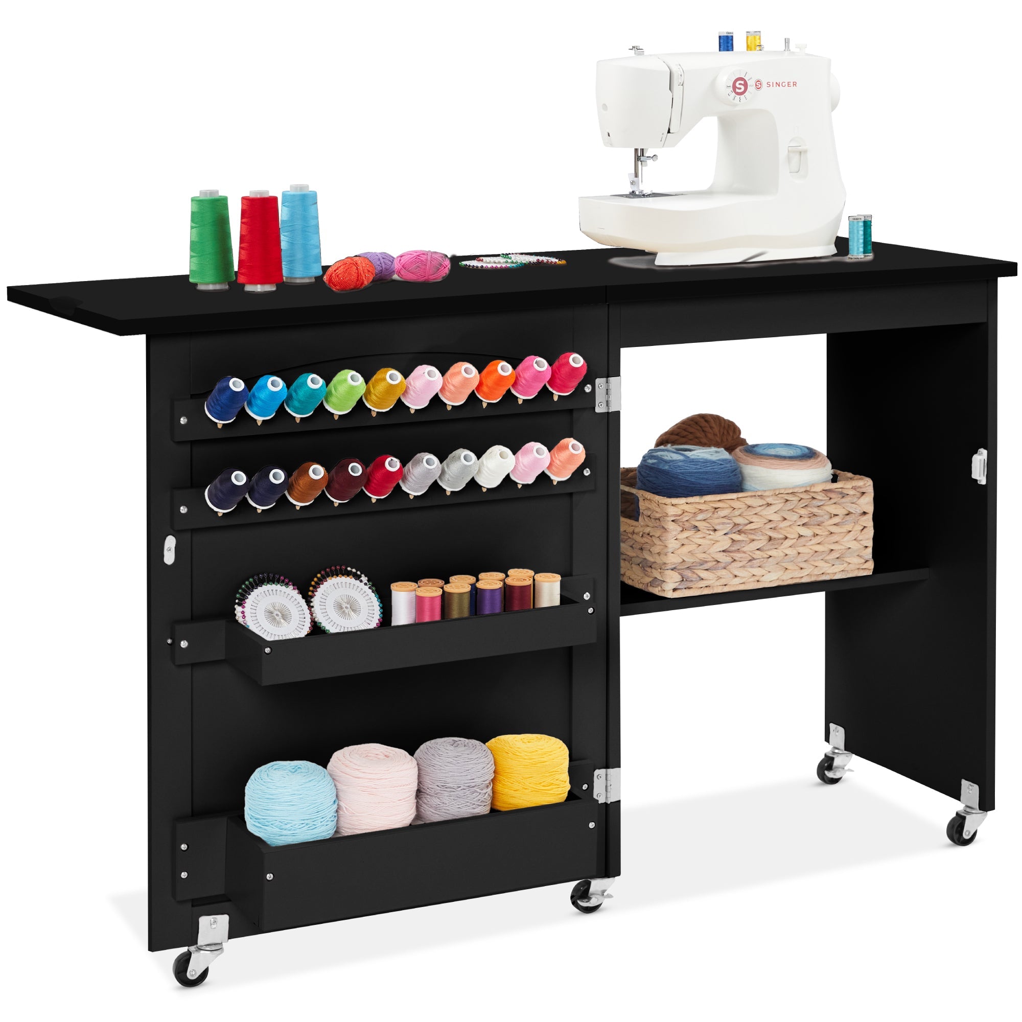 Folding Sewing Table Multipurpose Craft Station & Side Table w/ Wheels