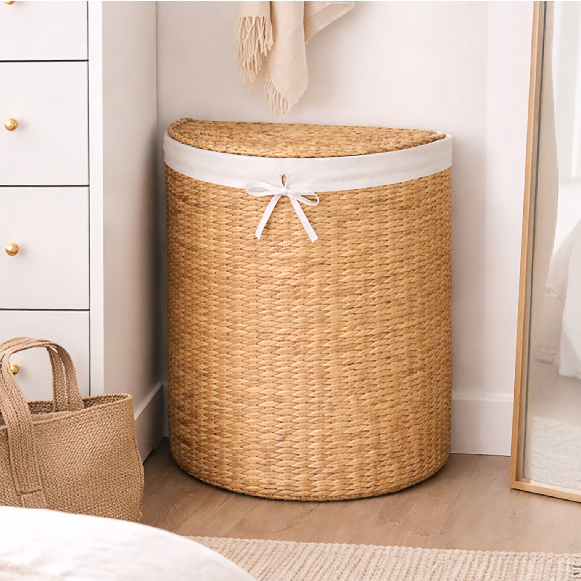 Half Moon Round Laundry Hamper w/ Lid