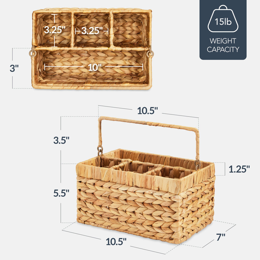 Handwoven Silverware Organizer w/ Handle 4 Compartments
