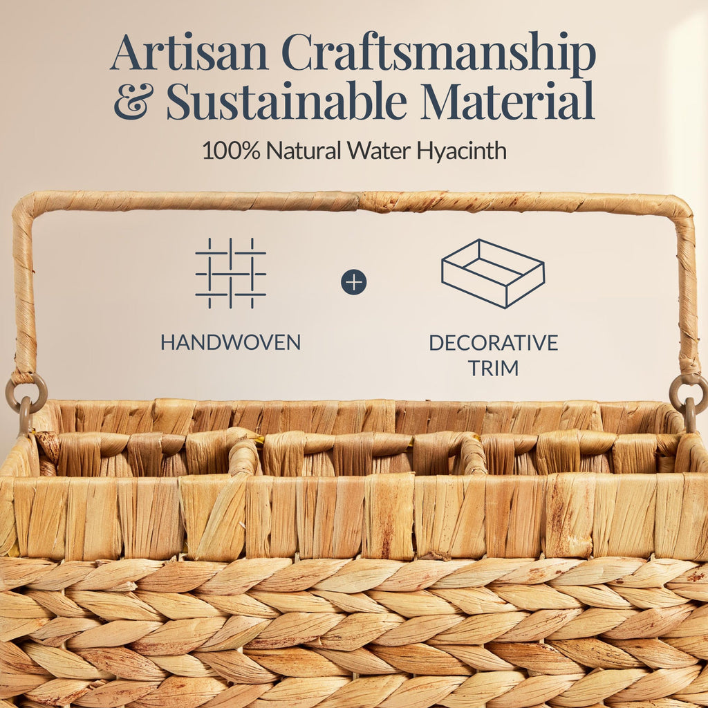 Handwoven Silverware Organizer w/ Handle 4 Compartments