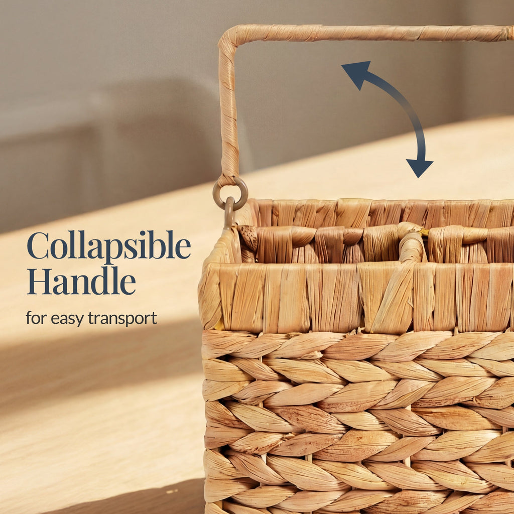 Handwoven Silverware Organizer w/ Handle 4 Compartments