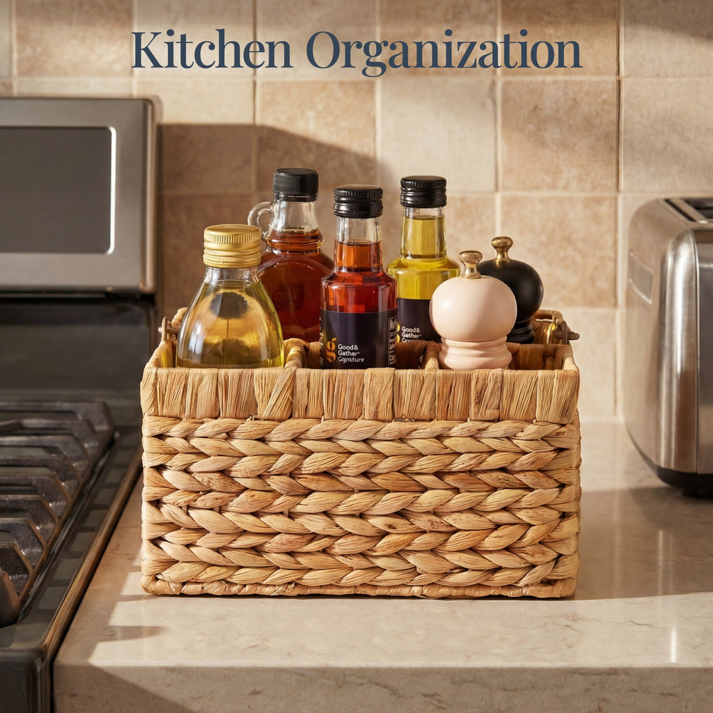 Handwoven Silverware Organizer w/ Handle 4 Compartments