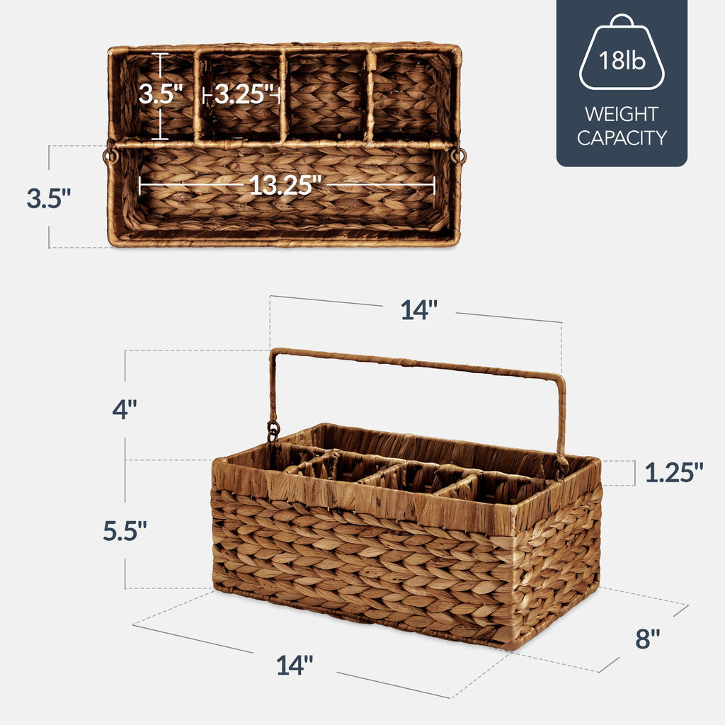 Handwoven Silverware Organizer w/ Handle 5 Compartments