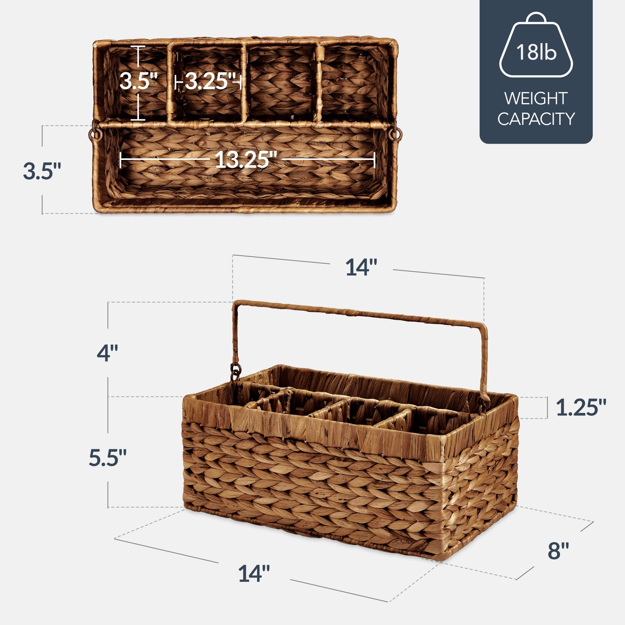 Handwoven Silverware Organizer w/ Handle 5 Compartments