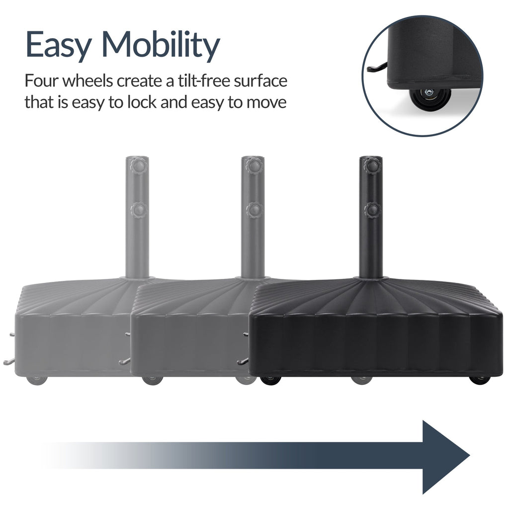 Fillable Mobile Umbrella Base Stand w/ 4 Wheels 2 Locks 123lb Capacity
