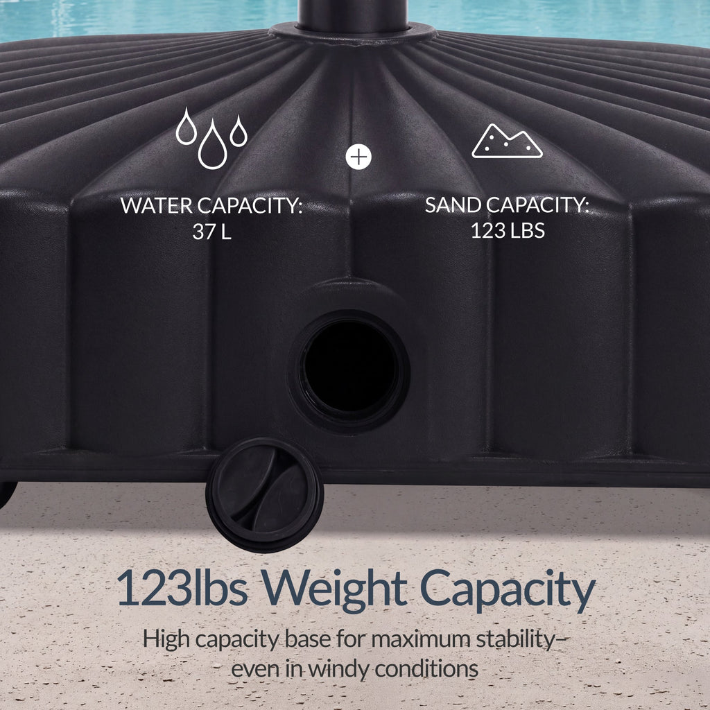 Fillable Mobile Umbrella Base Stand w/ 4 Wheels 2 Locks 123lb Capacity