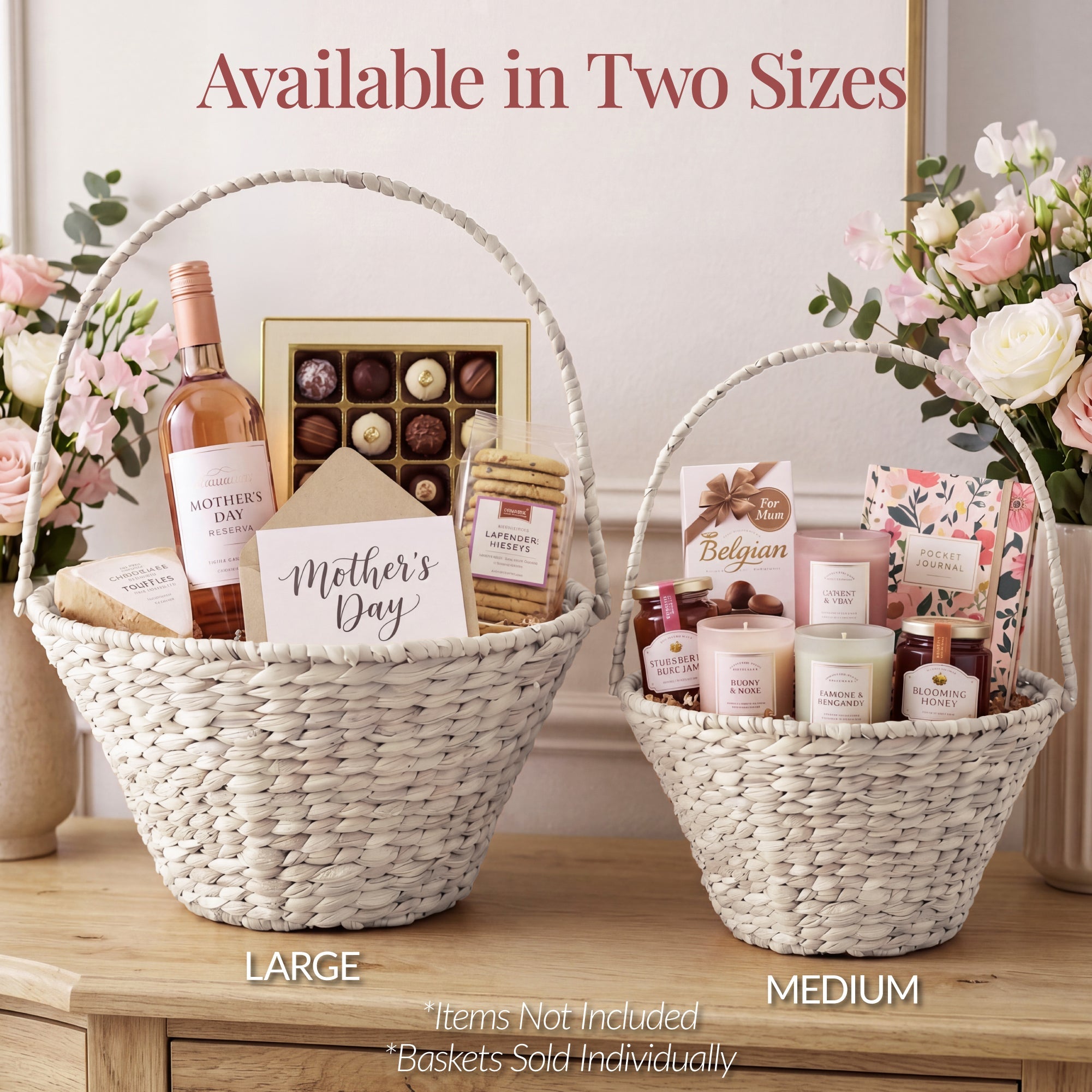 Handwoven Large Mother's Day Gift Basket 20in Basket w/Collapsible Handle