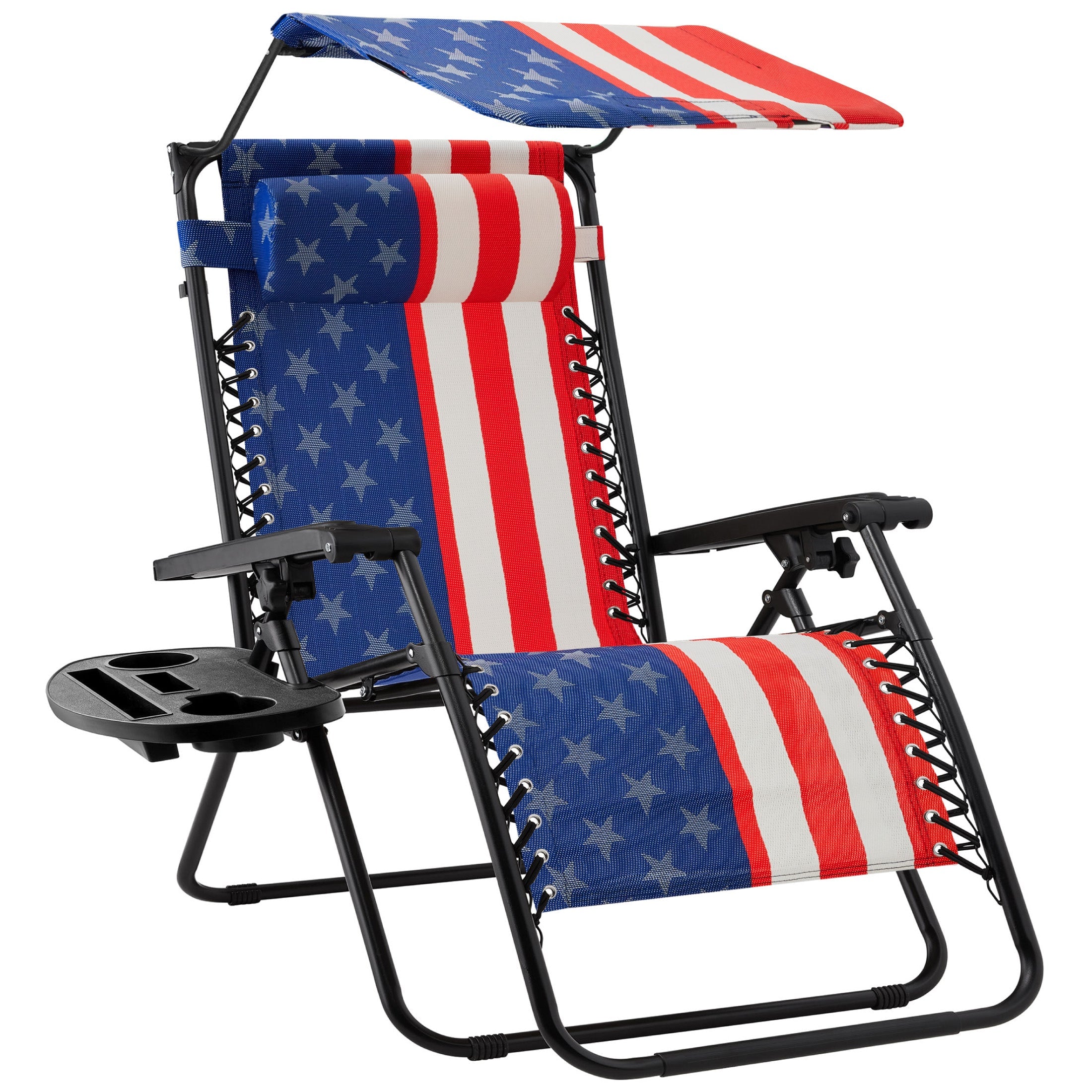 Folding Zero Gravity Recliner Patio Lounge Chair w/ Canopy Side Tray
