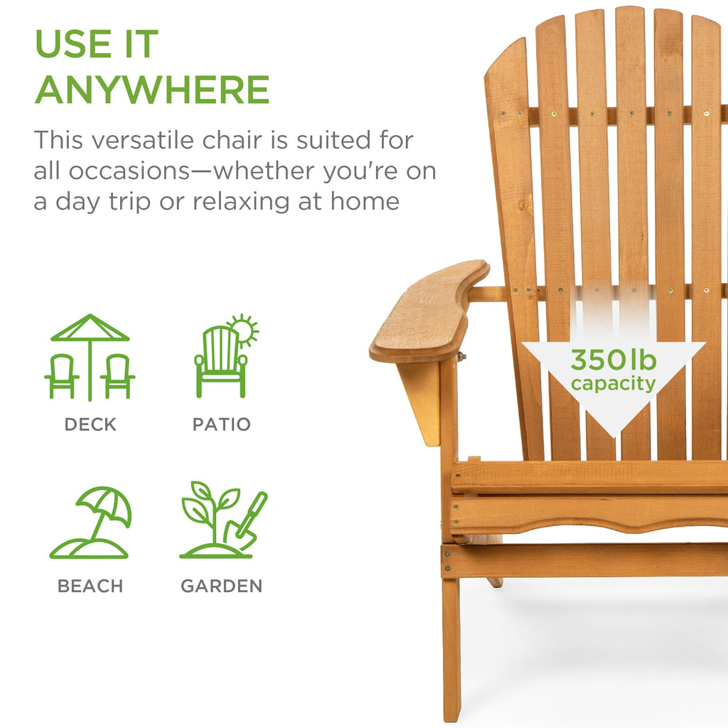 Folding Wooden Adirondack Chair Accent Furniture w/ Natural Woodgrain