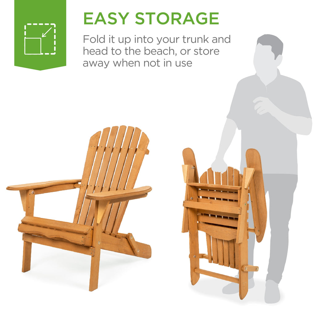 Folding Wooden Adirondack Chair Accent Furniture w/ Natural Woodgrain