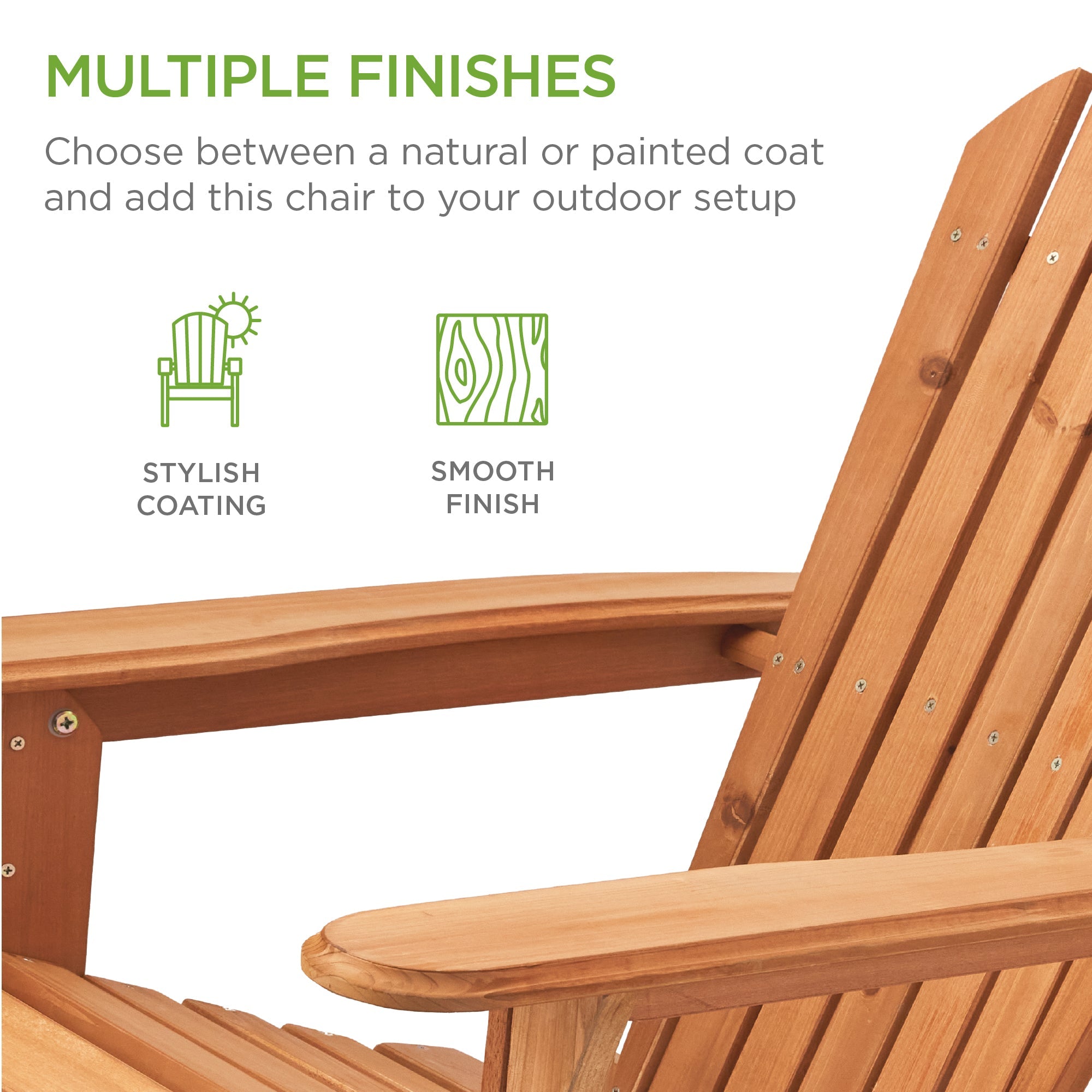 Folding Wooden Adirondack Chair Accent Furniture w/ Natural Woodgrain