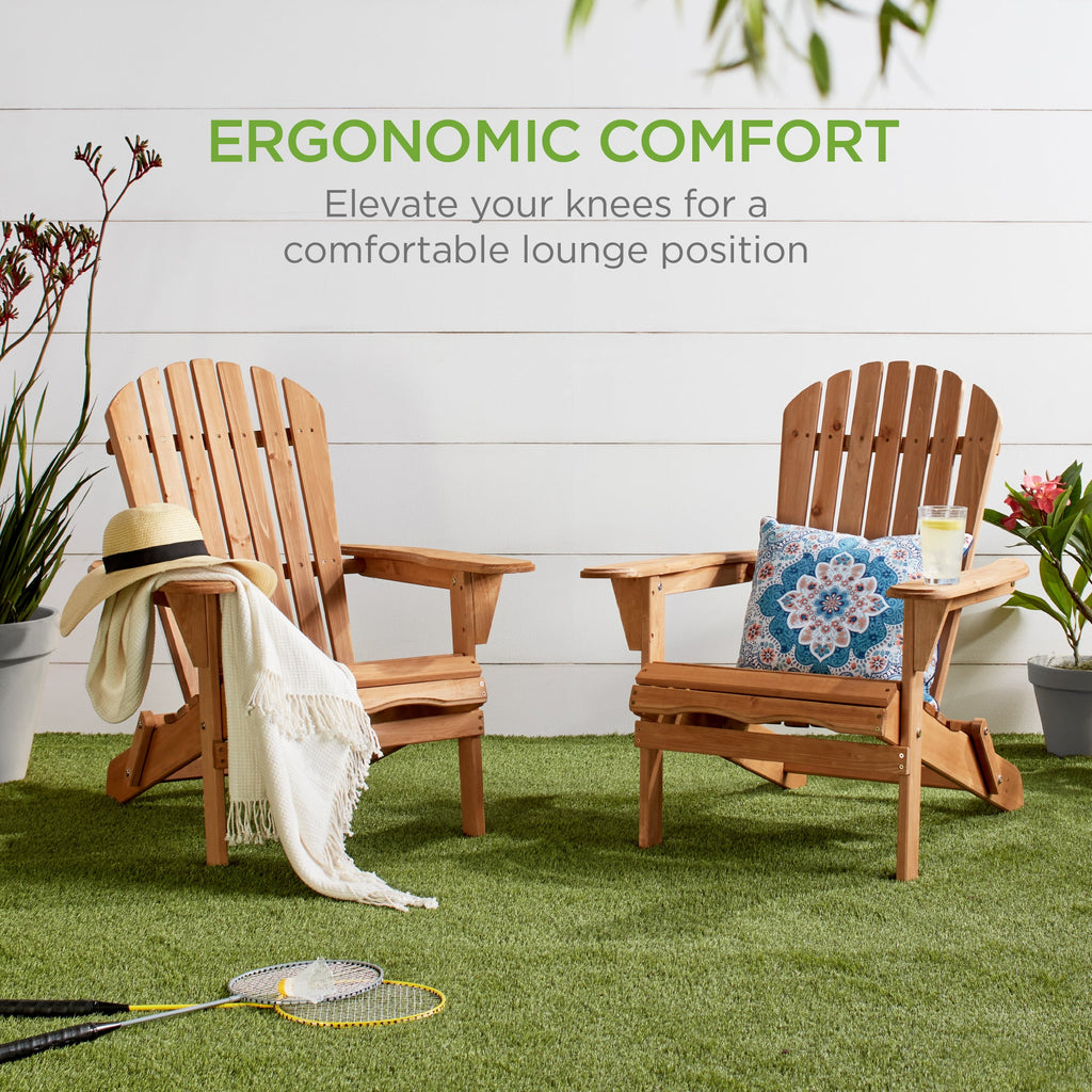Folding Wooden Adirondack Chair Accent Furniture w/ Natural Woodgrain