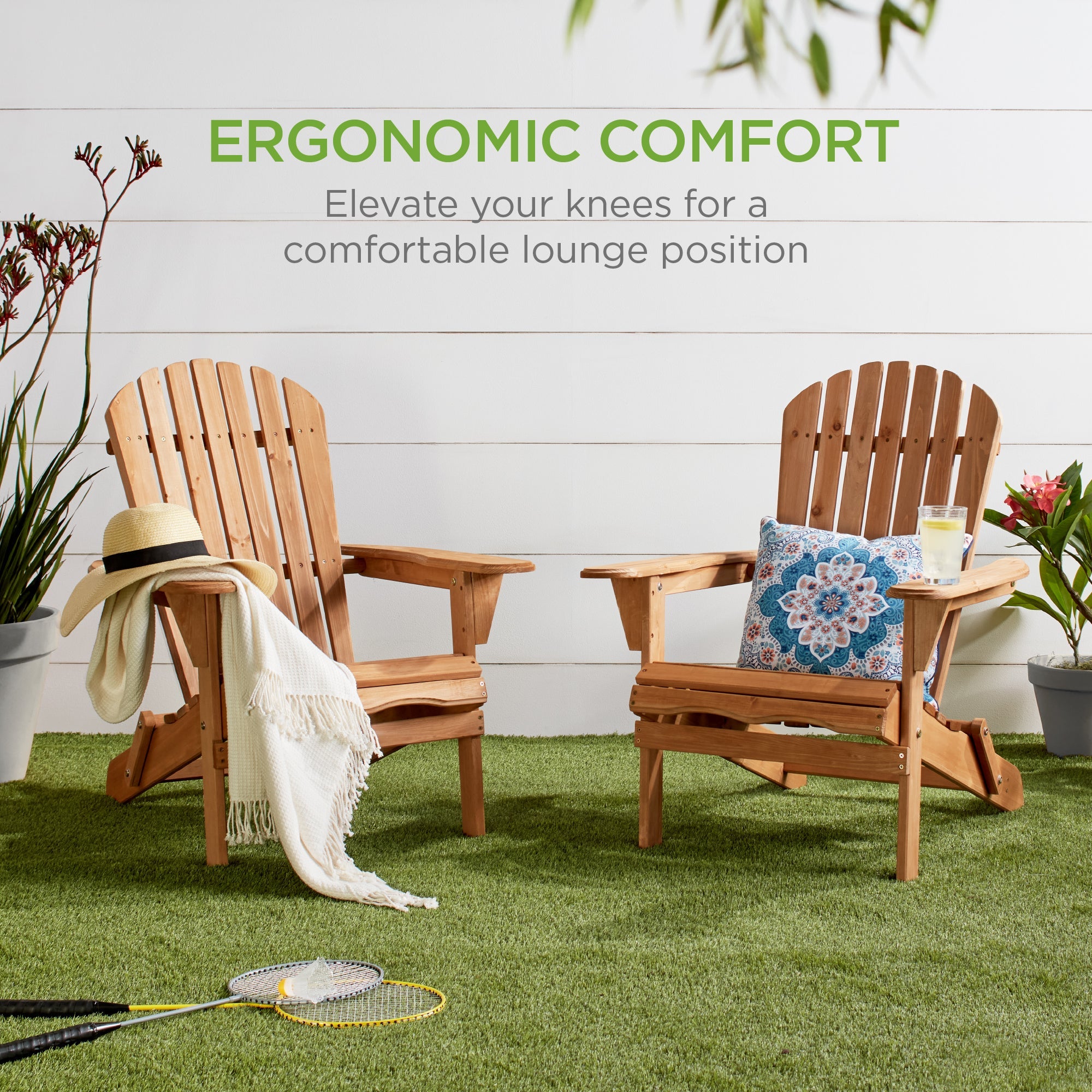 Folding Wooden Adirondack Chair Accent Furniture w/ Natural Woodgrain