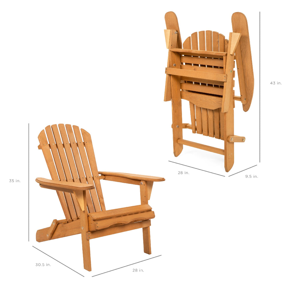 Folding Wooden Adirondack Chair Accent Furniture w/ Natural Woodgrain
