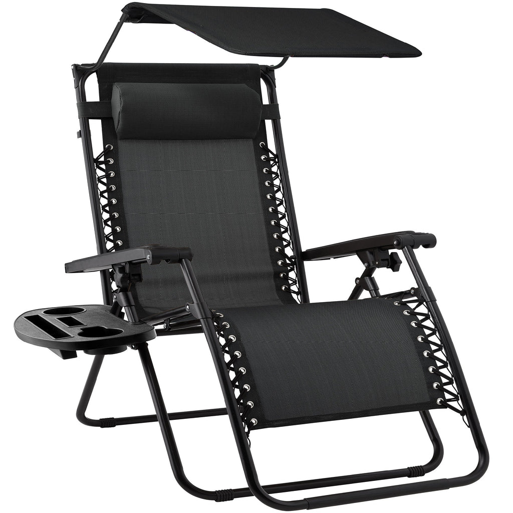 Folding Zero Gravity Recliner Patio Lounge Chair w/ Canopy Side Tray