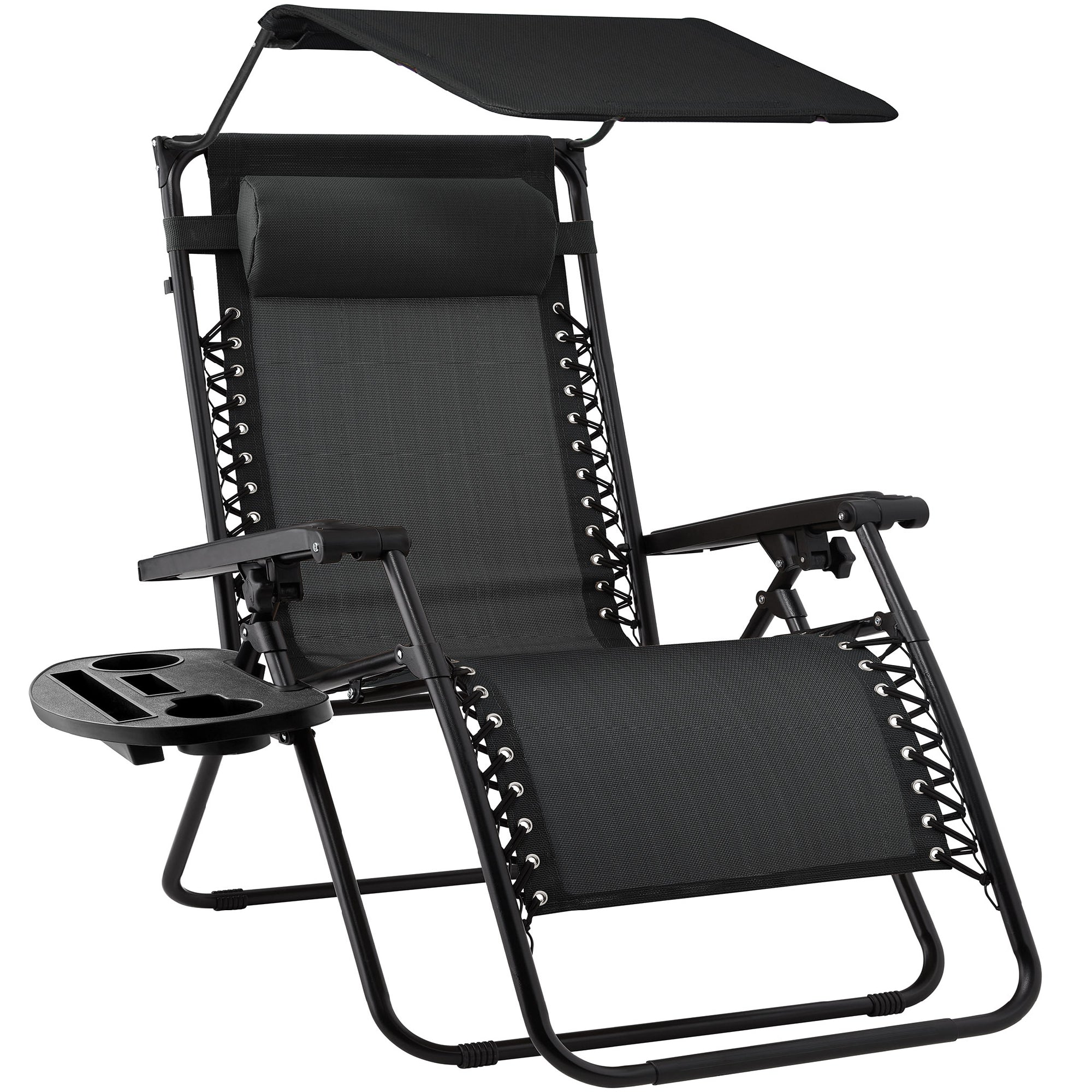 Folding Zero Gravity Recliner Patio Lounge Chair w/ Canopy Side Tray
