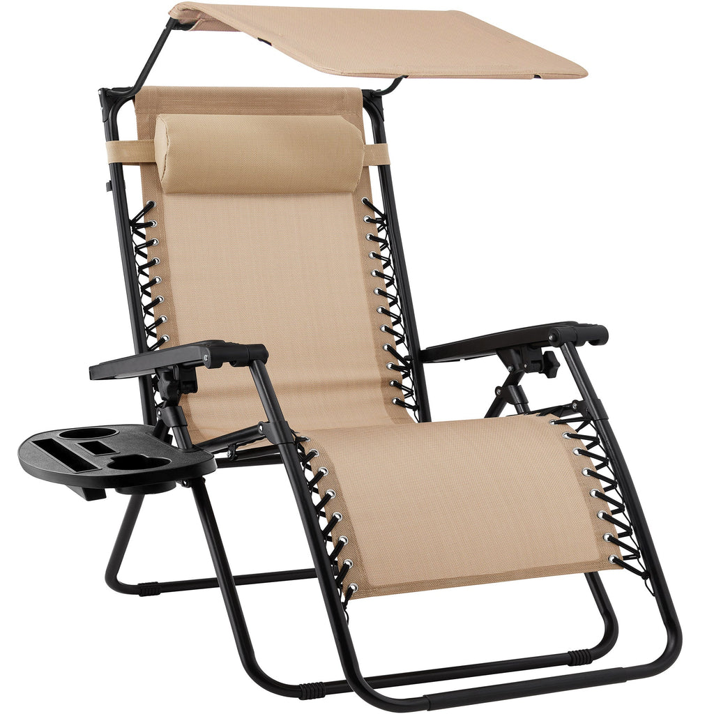 Folding Zero Gravity Recliner Patio Lounge Chair w/ Canopy Side Tray