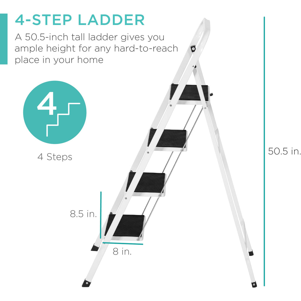 Folding Steel 4-Step Ladder w/ Hand Rail Wide Steps 330lbs Capacity