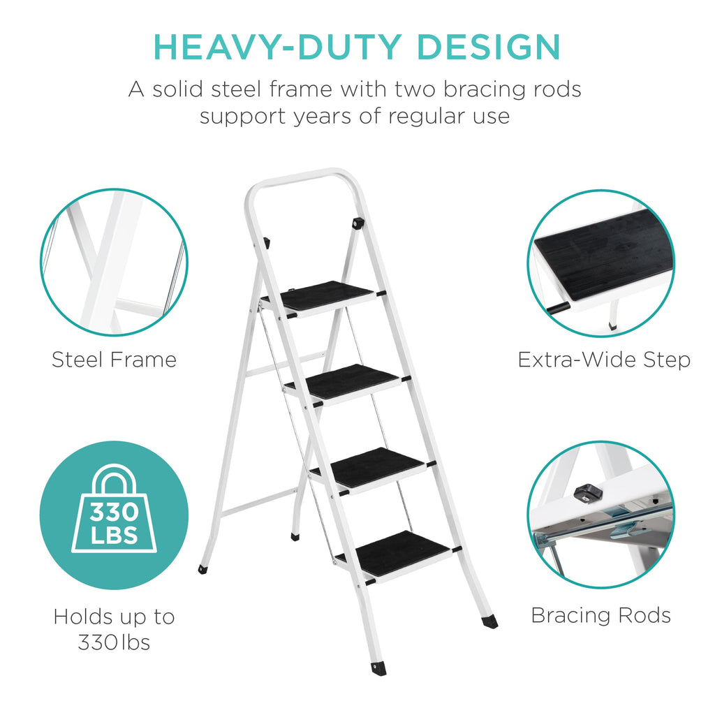Folding Steel 4-Step Ladder w/ Hand Rail Wide Steps 330lbs Capacity