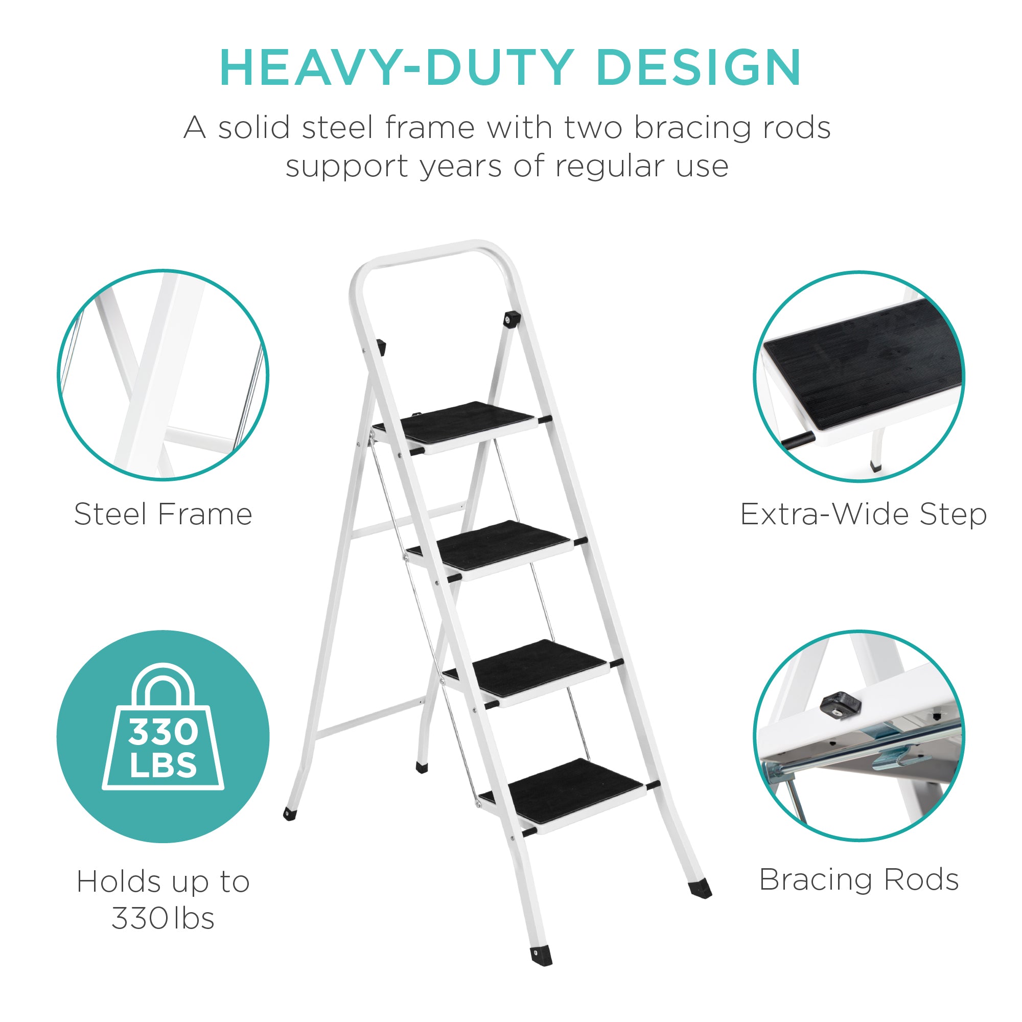 Folding Steel 4-Step Ladder w/ Hand Rail Wide Steps 330lbs Capacity