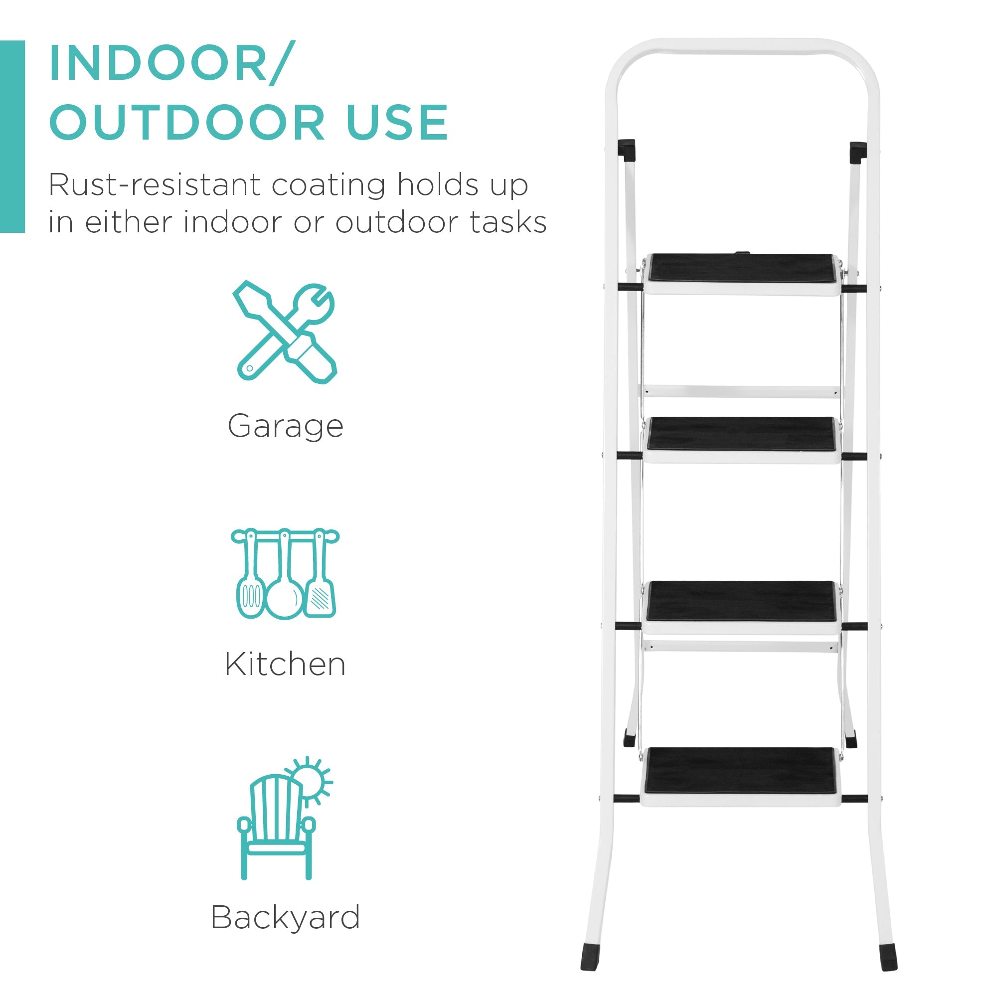 Folding Steel 4-Step Ladder w/ Hand Rail Wide Steps 330lbs Capacity