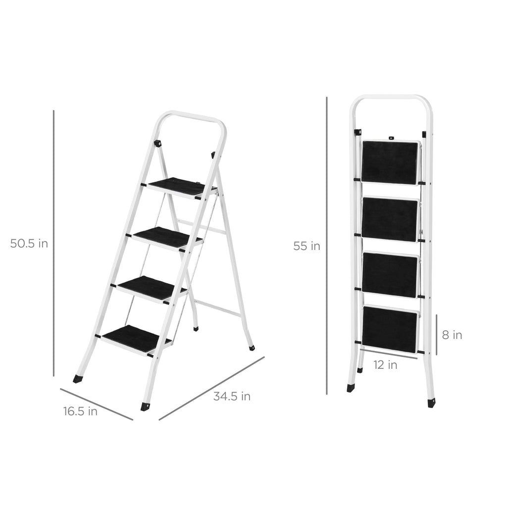 Folding Steel 4-Step Ladder w/ Hand Rail Wide Steps 330lbs Capacity