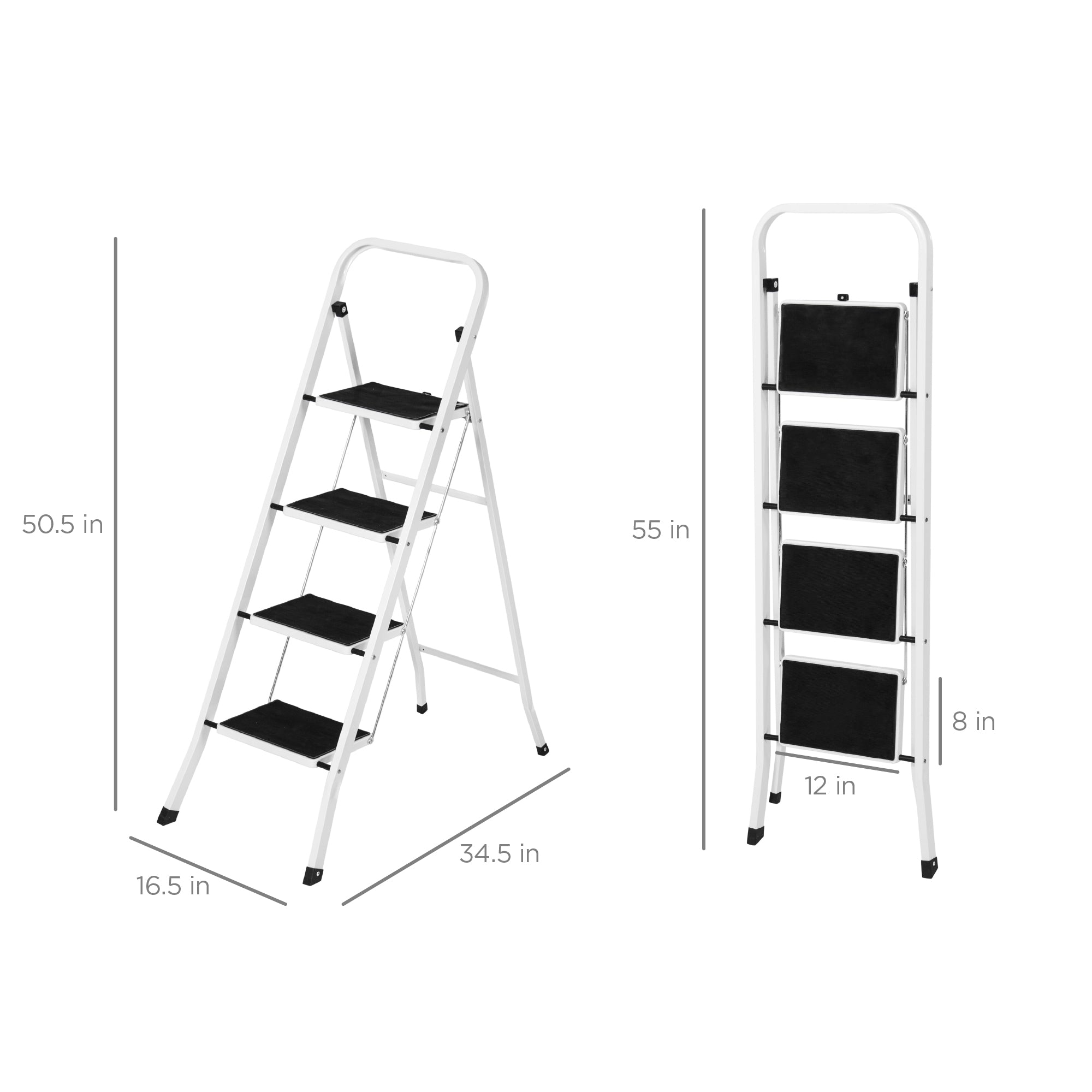 Folding Steel 4-Step Ladder w/ Hand Rail Wide Steps 330lbs Capacity