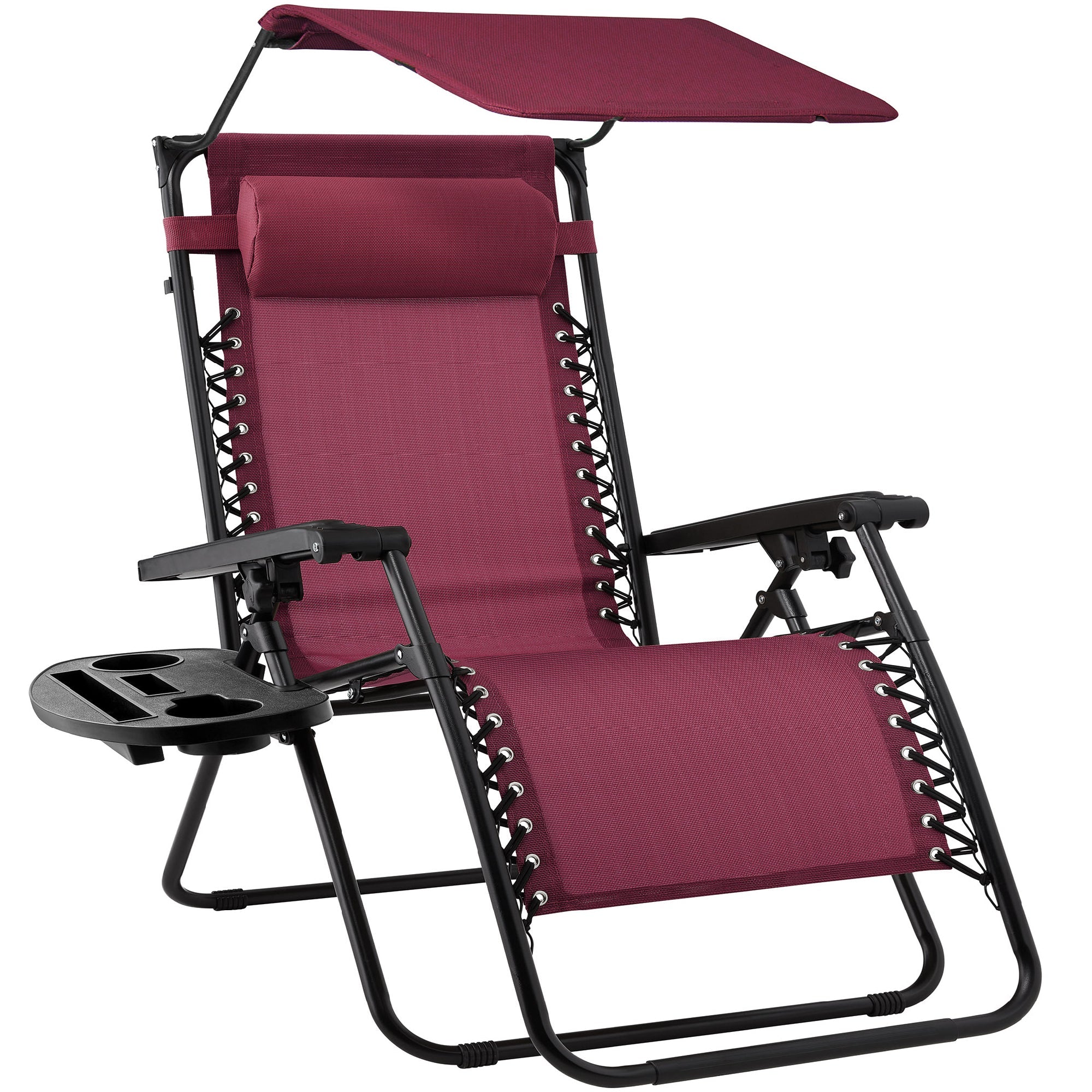 Folding Zero Gravity Recliner Patio Lounge Chair w/ Canopy Side Tray