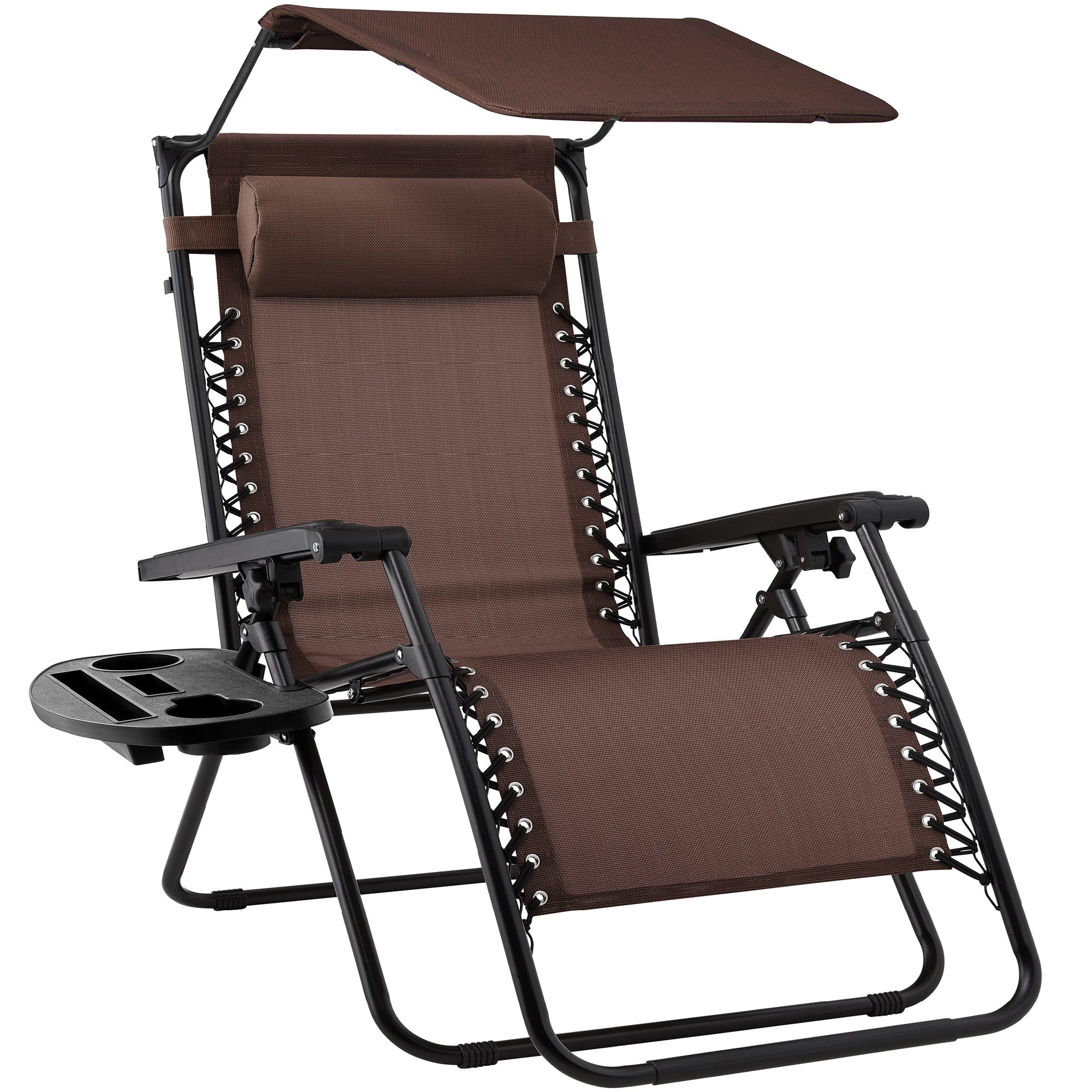 Folding Zero Gravity Recliner Patio Lounge Chair w/ Canopy Side Tray