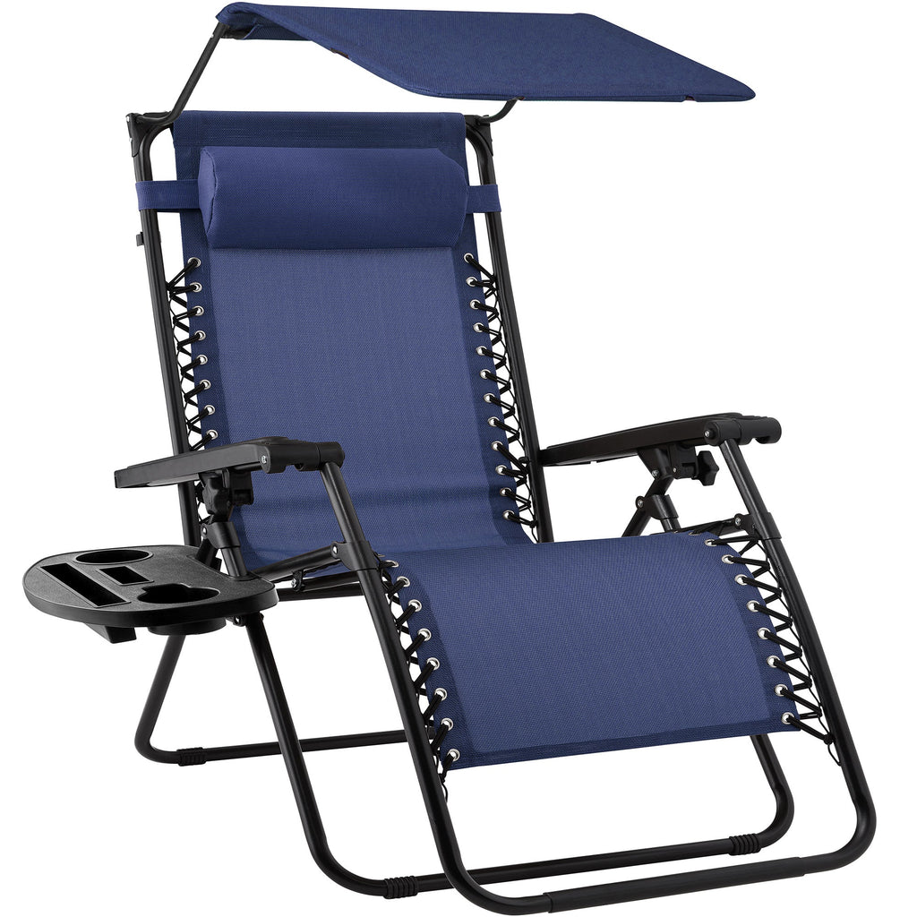 Folding Zero Gravity Recliner Patio Lounge Chair w/ Canopy Side Tray