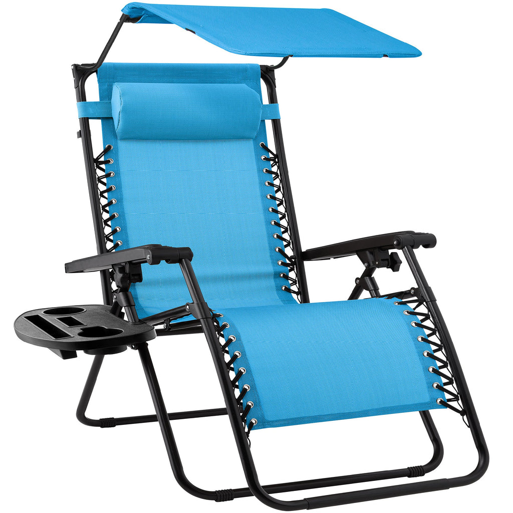 Folding Zero Gravity Recliner Patio Lounge Chair w/ Canopy Side Tray