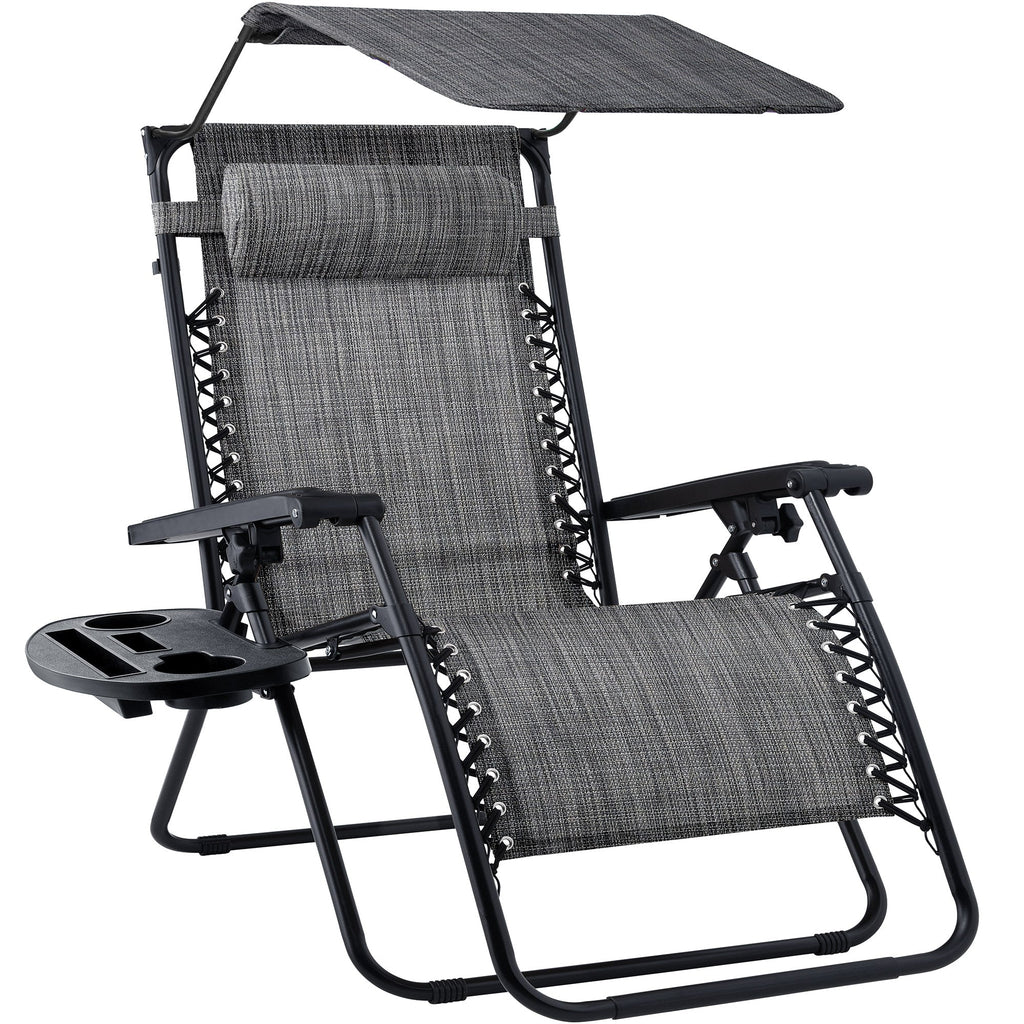 Folding Zero Gravity Recliner Patio Lounge Chair w/ Canopy Side Tray