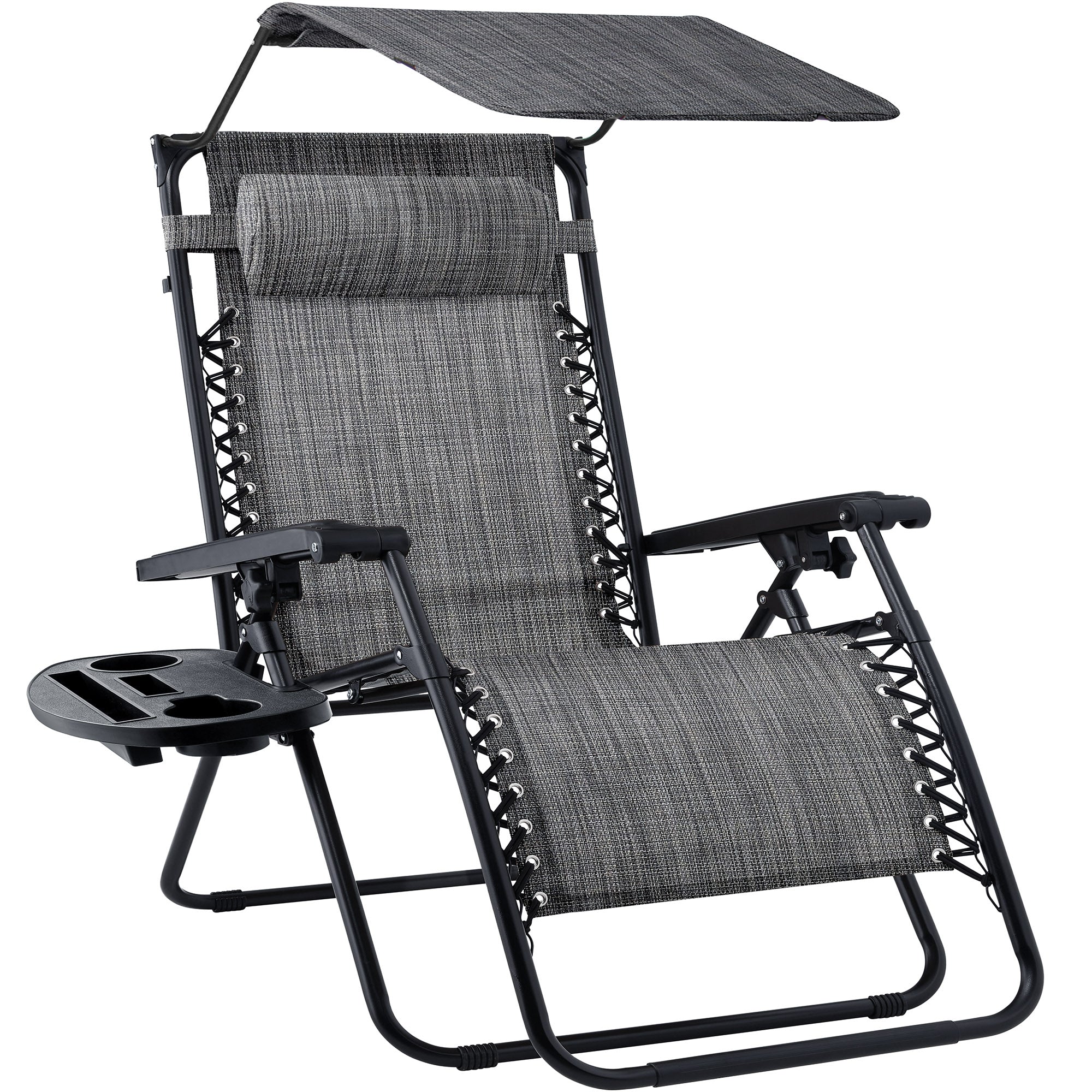 Folding Zero Gravity Recliner Patio Lounge Chair w/ Canopy Side Tray