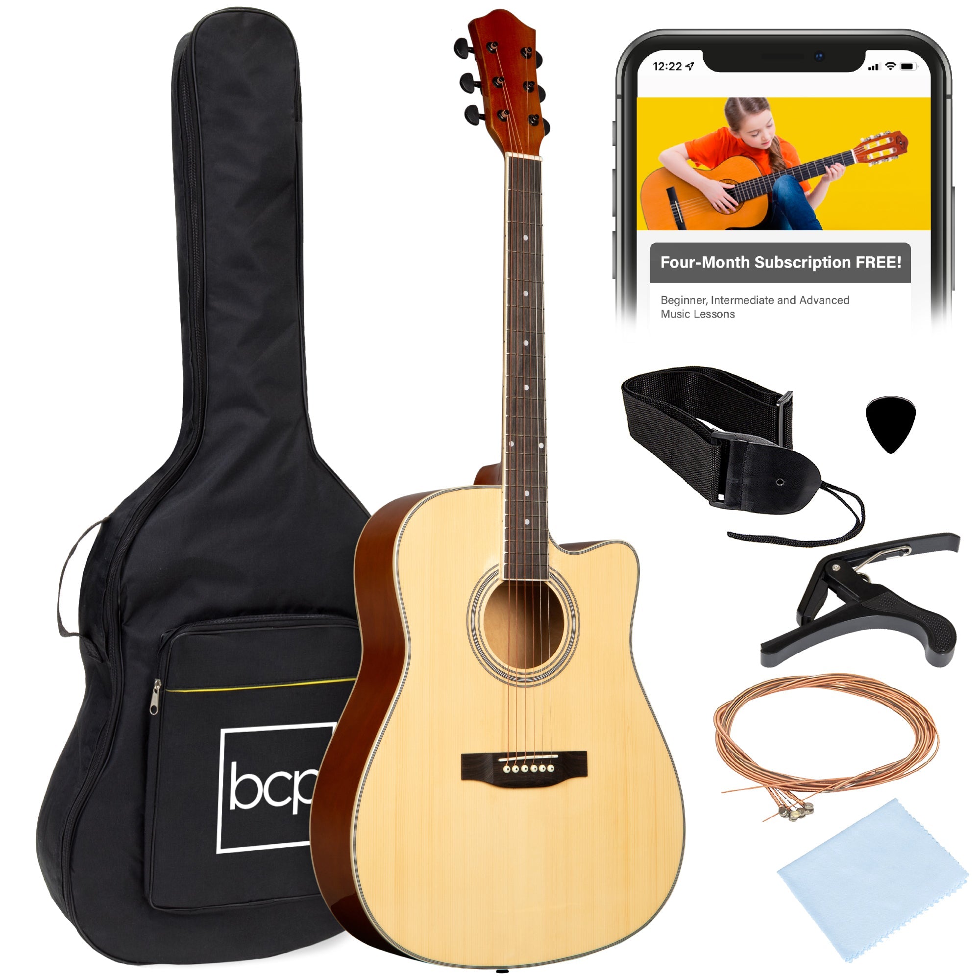 Full Size Beginner Acoustic Guitar Set with Case Strap Capo - 41in