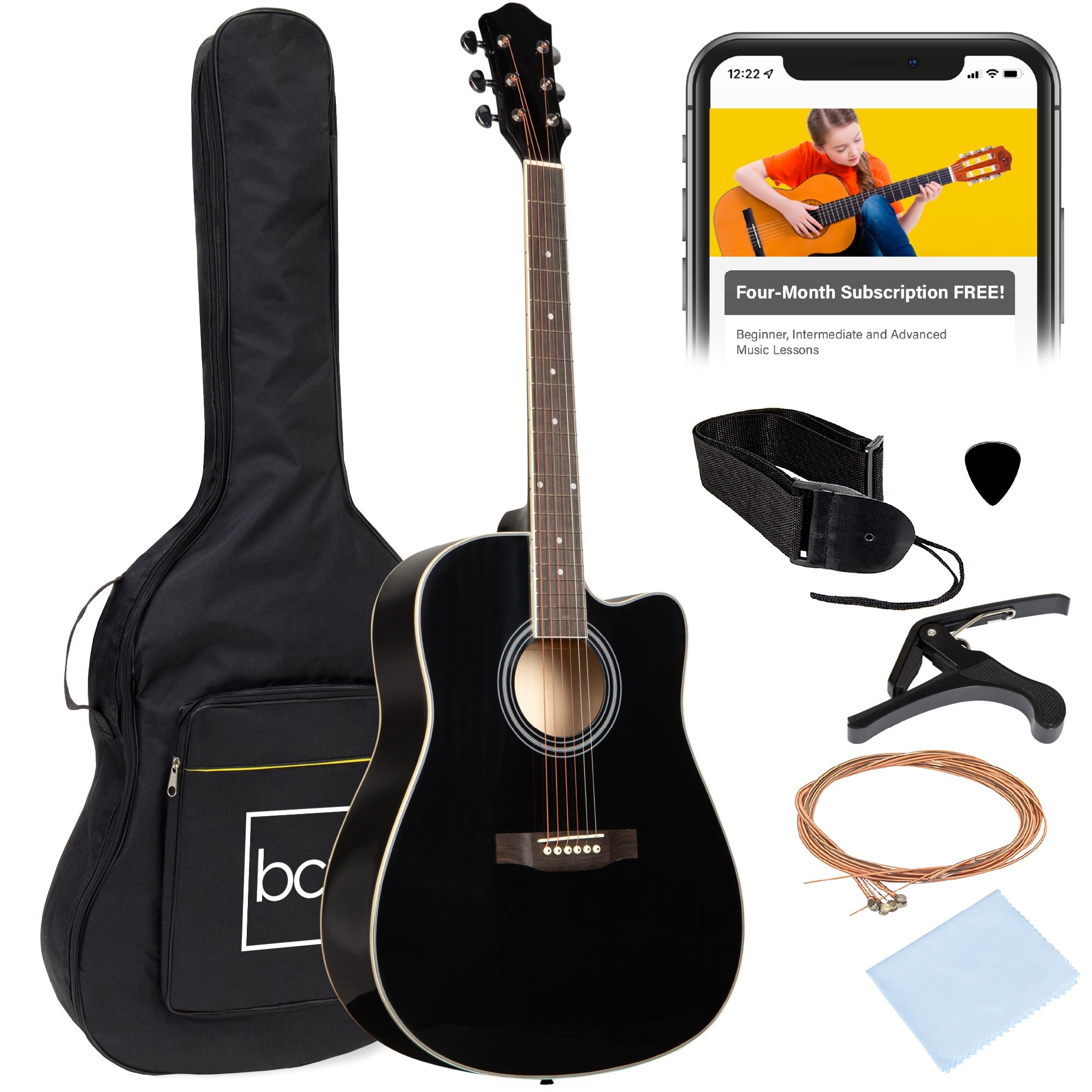 Full Size Beginner Acoustic Guitar Set with Case Strap Capo - 41in