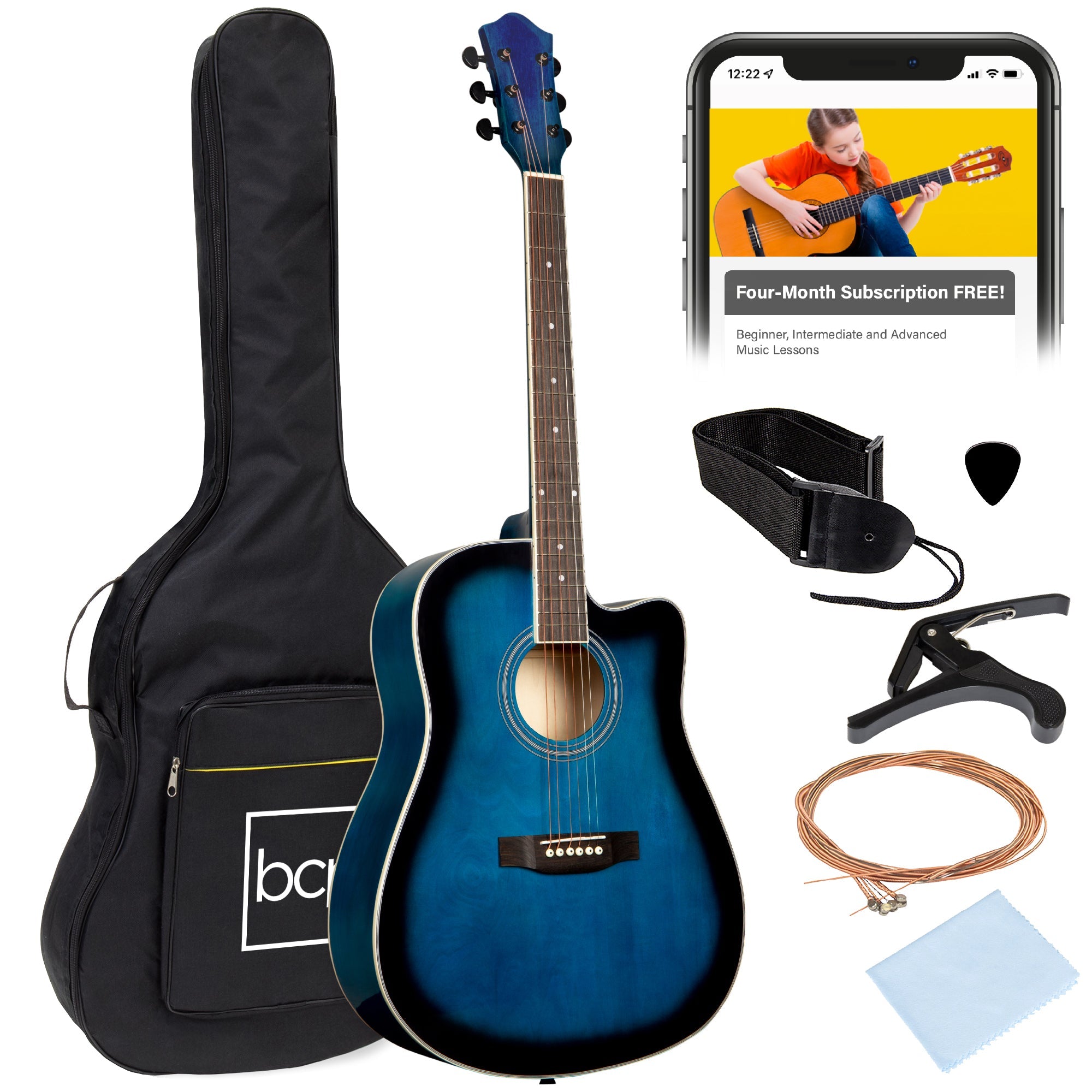 Full Size Beginner Acoustic Guitar Set with Case Strap Capo - 41in