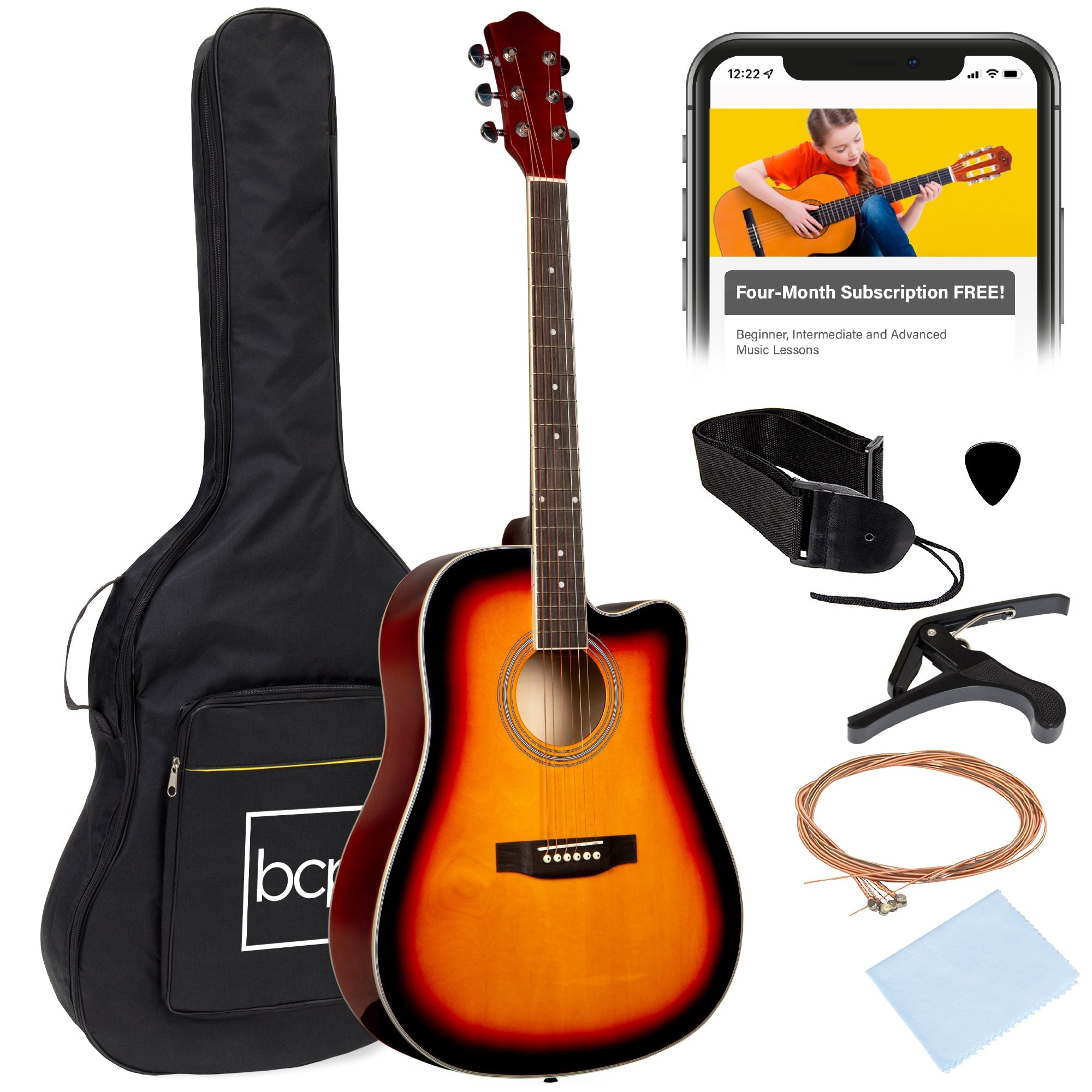Full Size Beginner Acoustic Guitar Set with Case Strap Capo - 41in