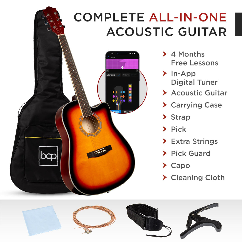 Full Size Beginner Acoustic Guitar Set with Case Strap Capo - 41in