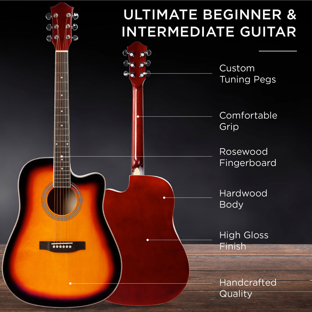 Full Size Beginner Acoustic Guitar Set with Case Strap Capo - 41in