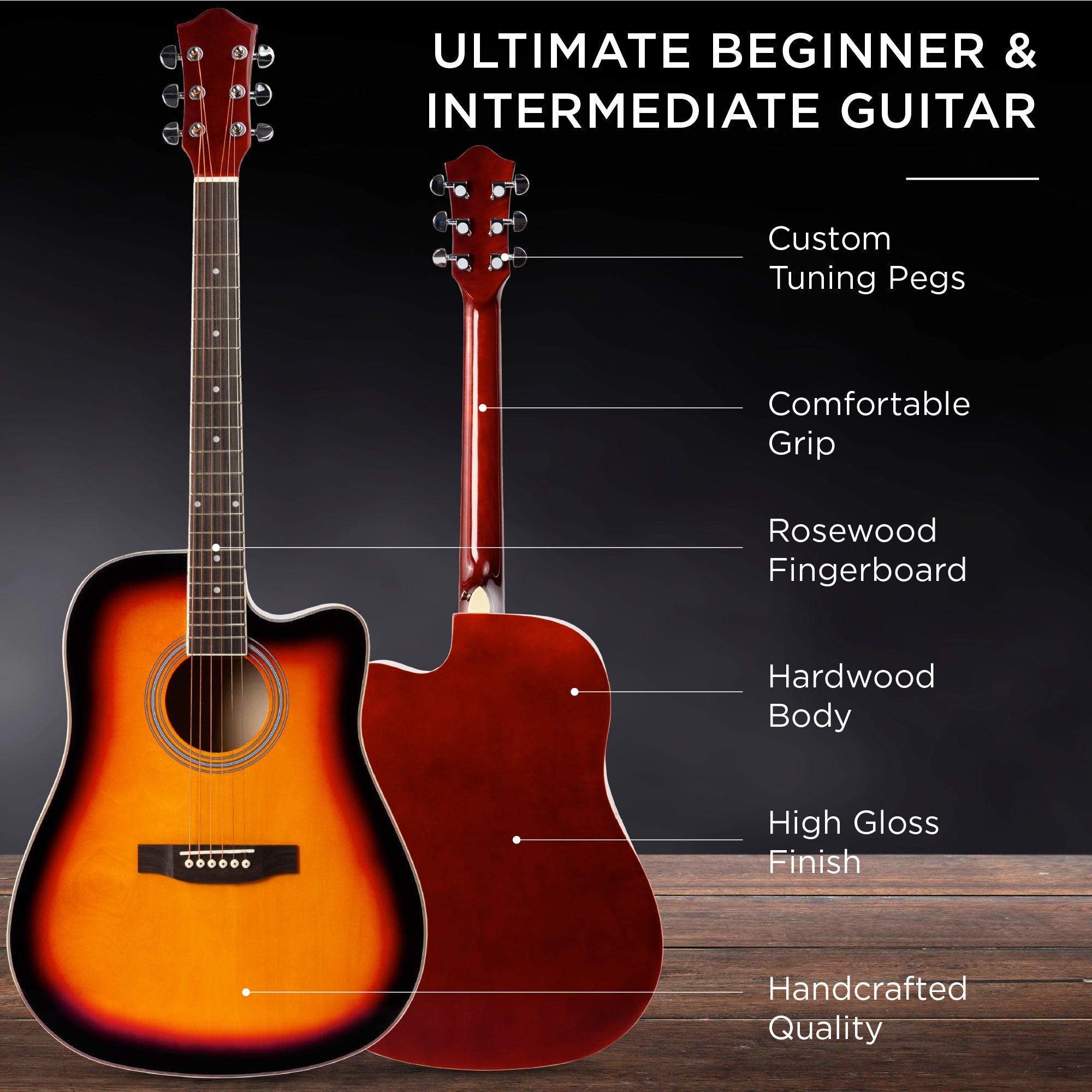 Full Size Beginner Acoustic Guitar Set with Case Strap Capo - 41in