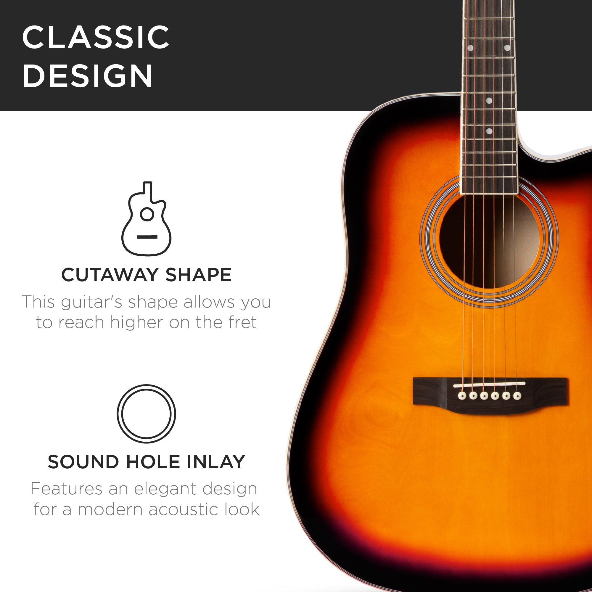 Full Size Beginner Acoustic Guitar Set with Case Strap Capo - 41in