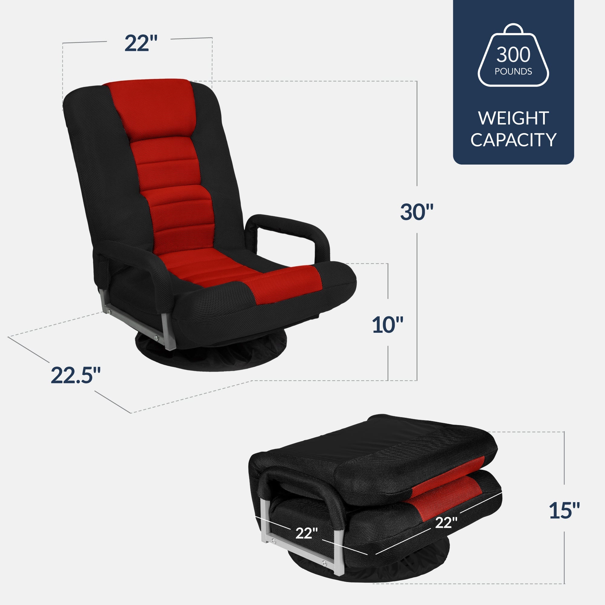Gaming Floor Chair w/ 360-Degree Swivel Armrest Adjustable Backrest