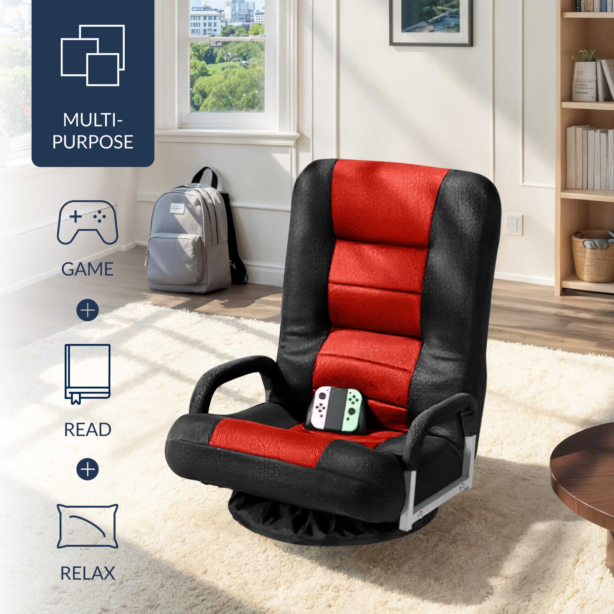 Gaming Floor Chair w/ 360-Degree Swivel Armrest Adjustable Backrest
