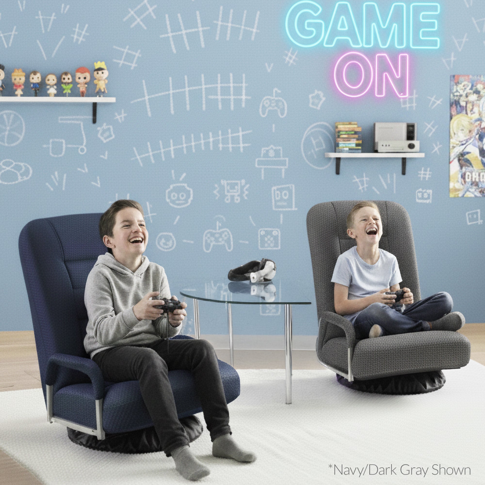 Gaming Floor Chair w/ 360-Degree Swivel Armrest Adjustable Backrest