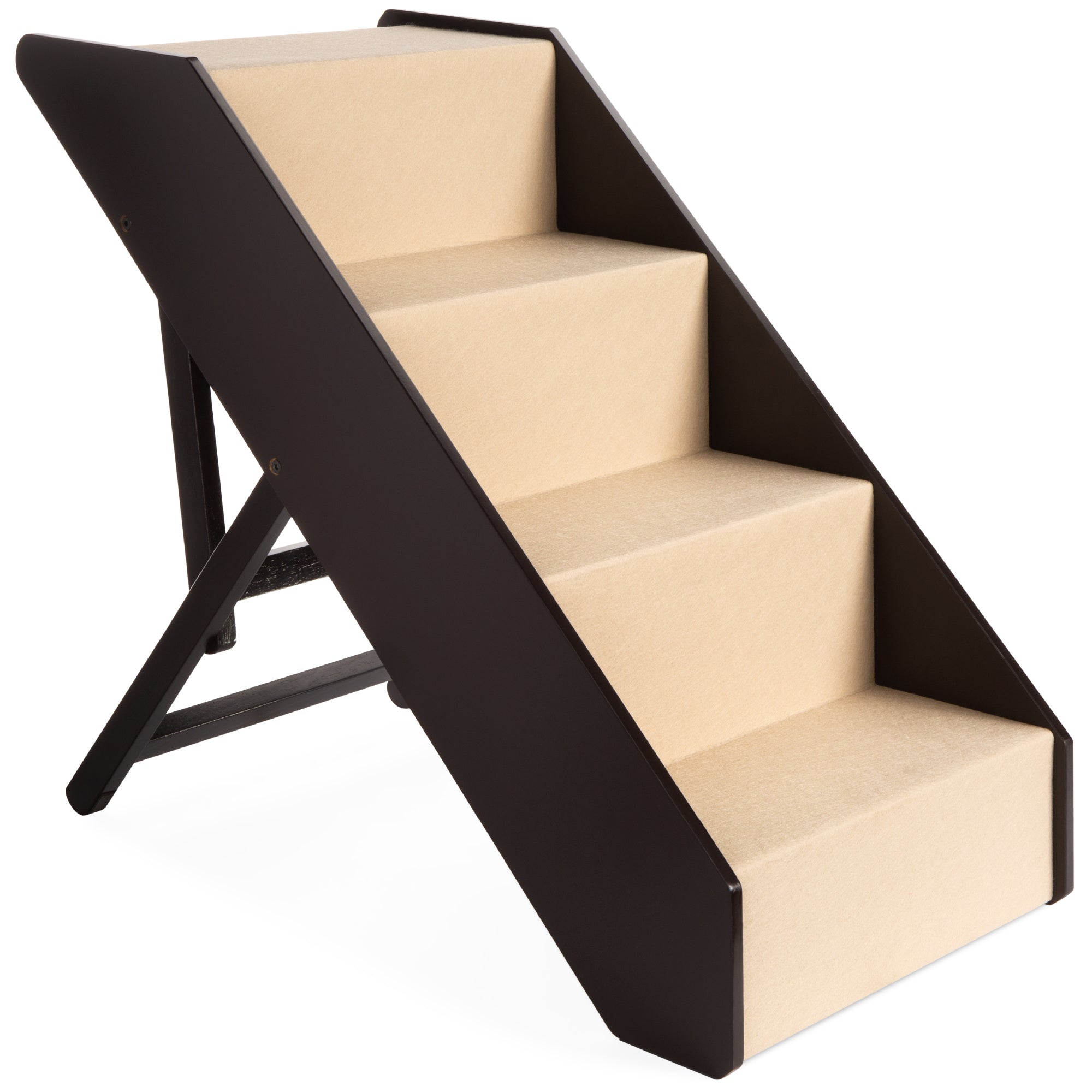 Foldable Adjustable Non-Slip Wide Wooden Carpeted Pet Step Stairs
