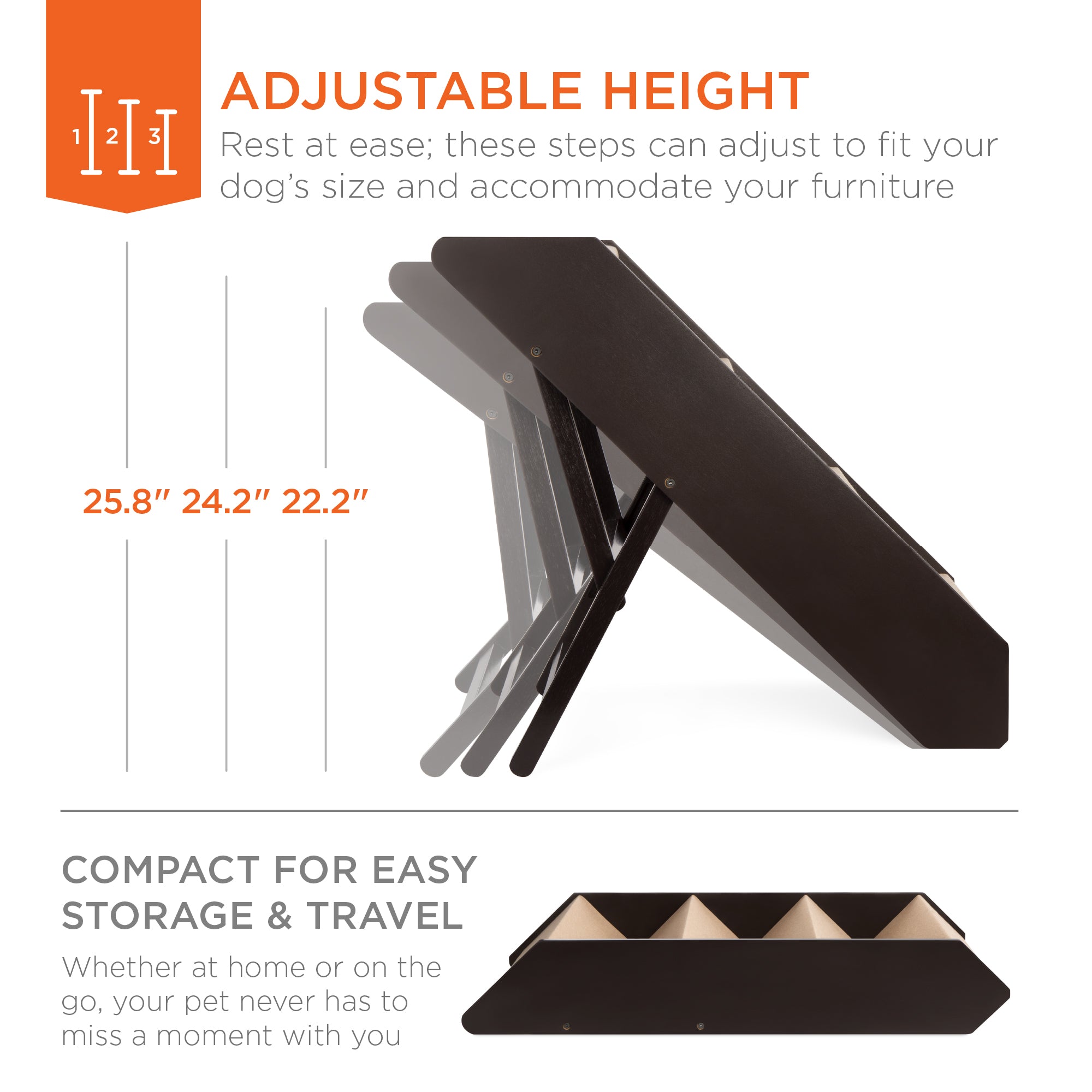 Foldable Adjustable Non-Slip Wide Wooden Carpeted Pet Step Stairs
