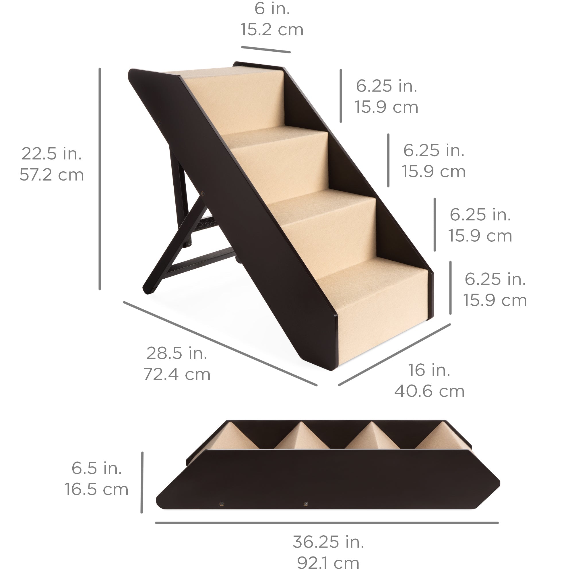 Foldable Adjustable Non-Slip Wide Wooden Carpeted Pet Step Stairs