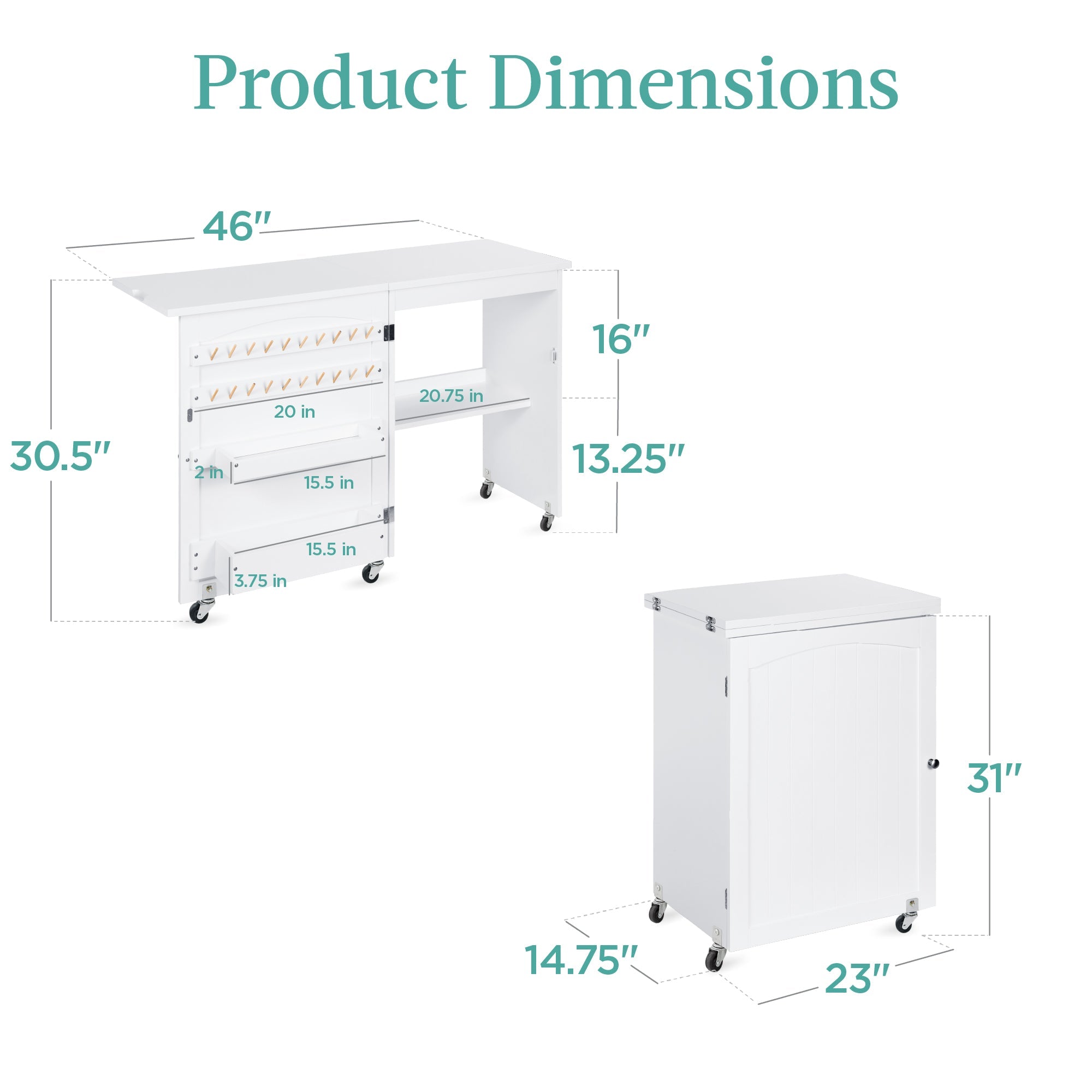 Folding Sewing Table Multipurpose Craft Station & Side Table w/ Wheels